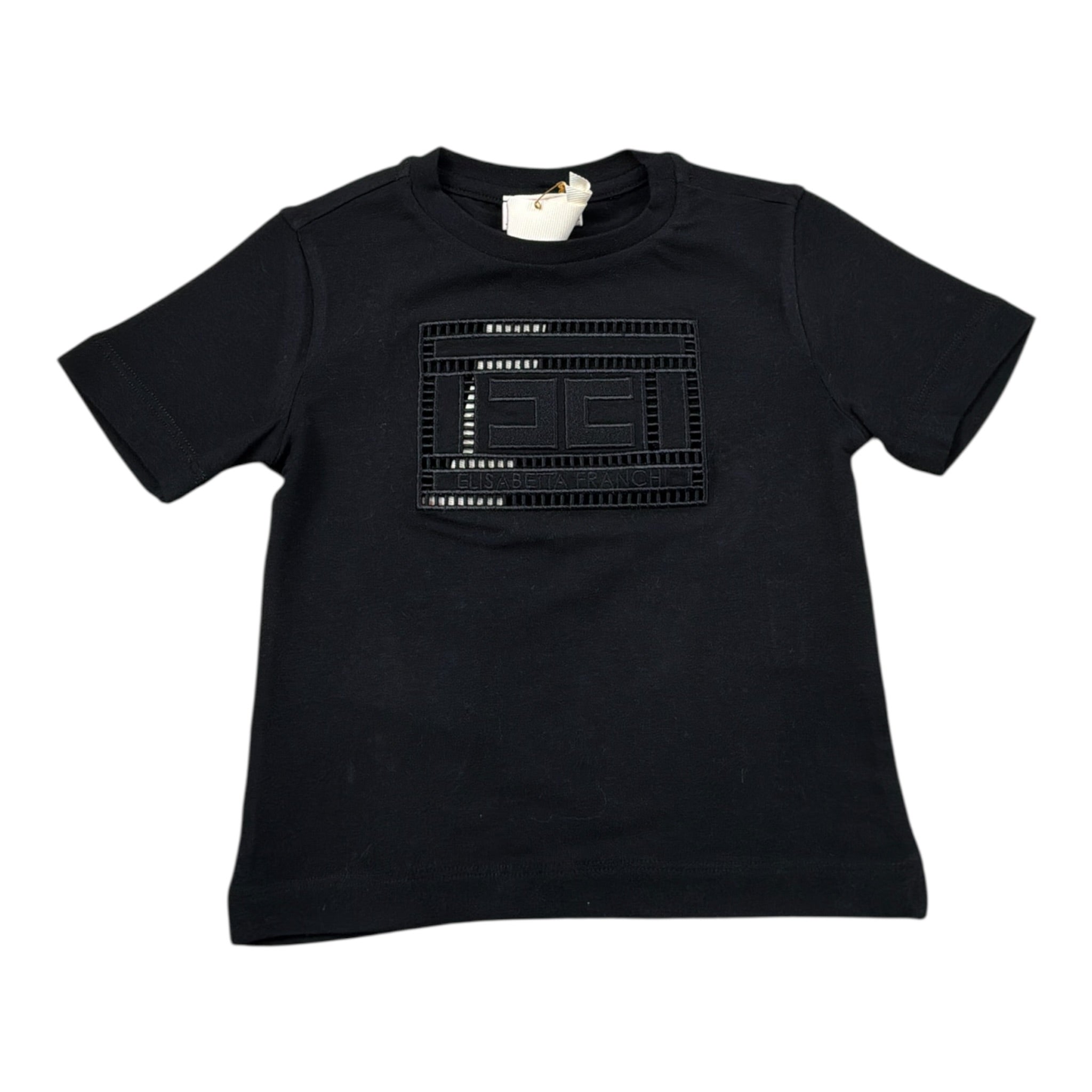 Elisabetta Franchi T-Shirt Girocollo tinta unita con Stampa Nero per Neonata EGTS096 NERO ELISABETTA FRANCHI 