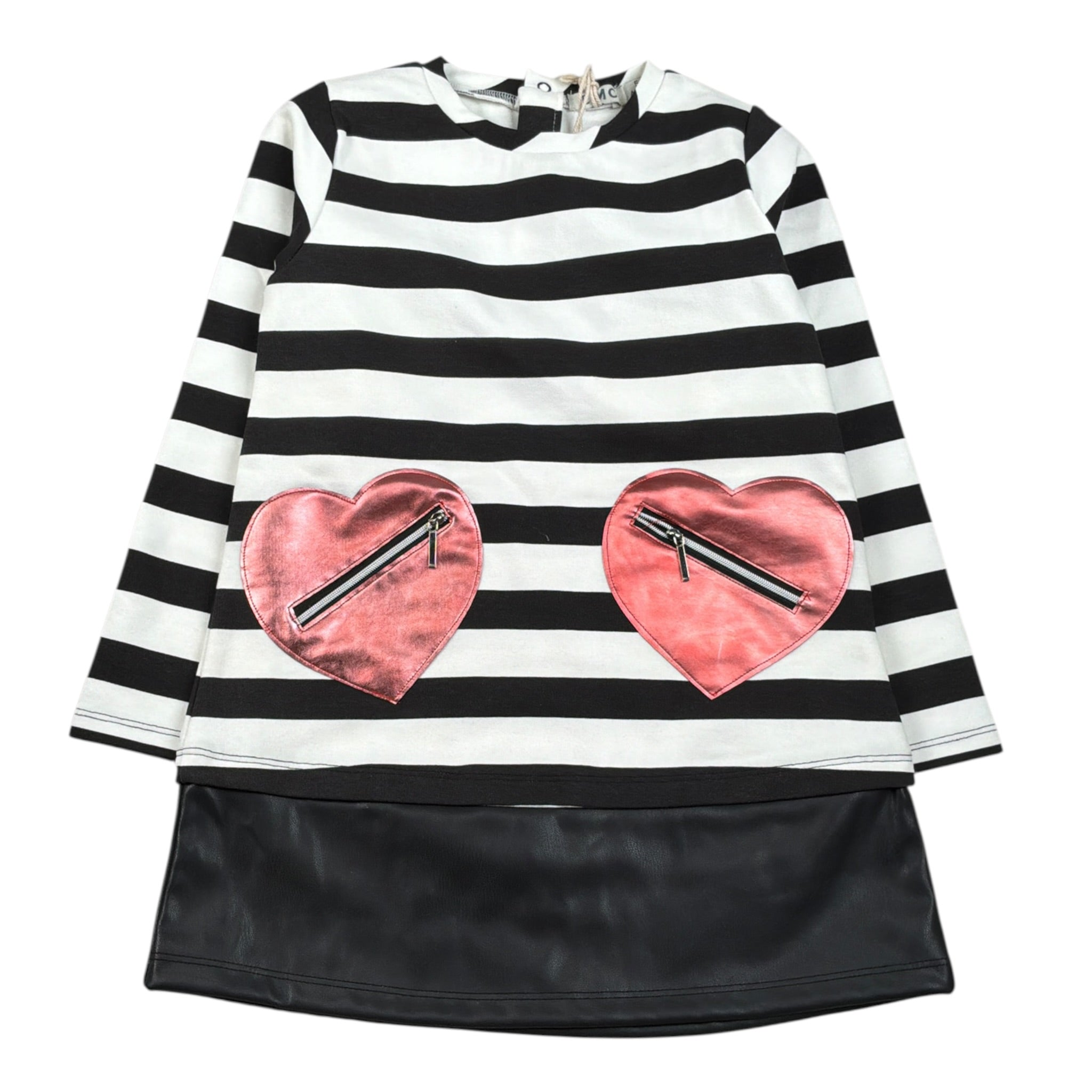 Emc Abito Bicolore con Fantasia A Righe Bianco/Nero per Bambina AA4812 BIANCO/NERO EMC 