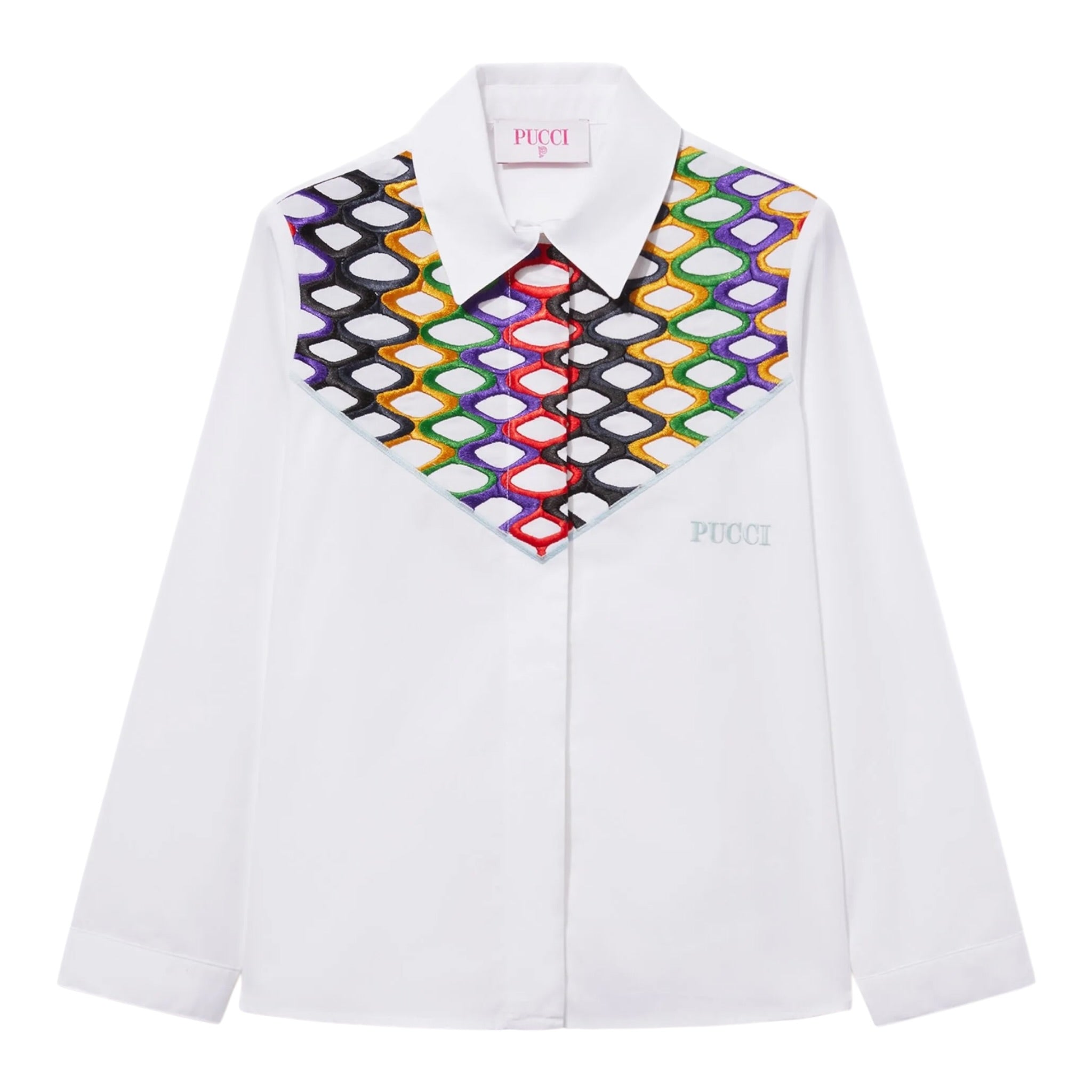 Emilio Pucci Camicia Manica Lunga tinta unita con Ricami Bianco per Bambina PV5A40 BIANCO EMILIO PUCCI 
