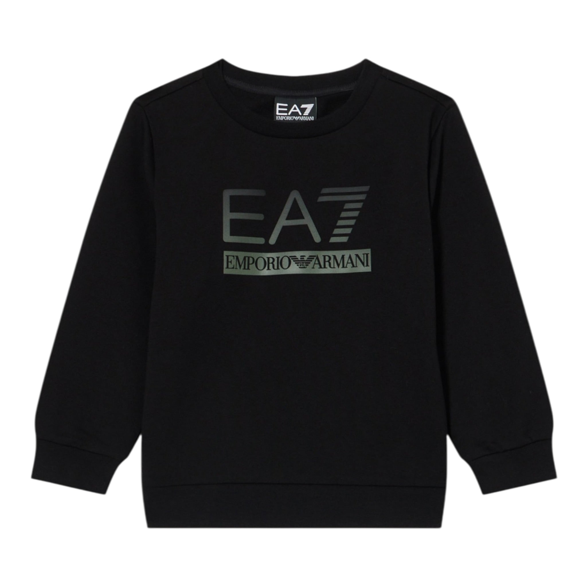 Emporio Armani Felpa Chiusa Girocollo tinta unita con Stampa Nero per Bambino 7B000170X NERO EMPORIO ARMANI 