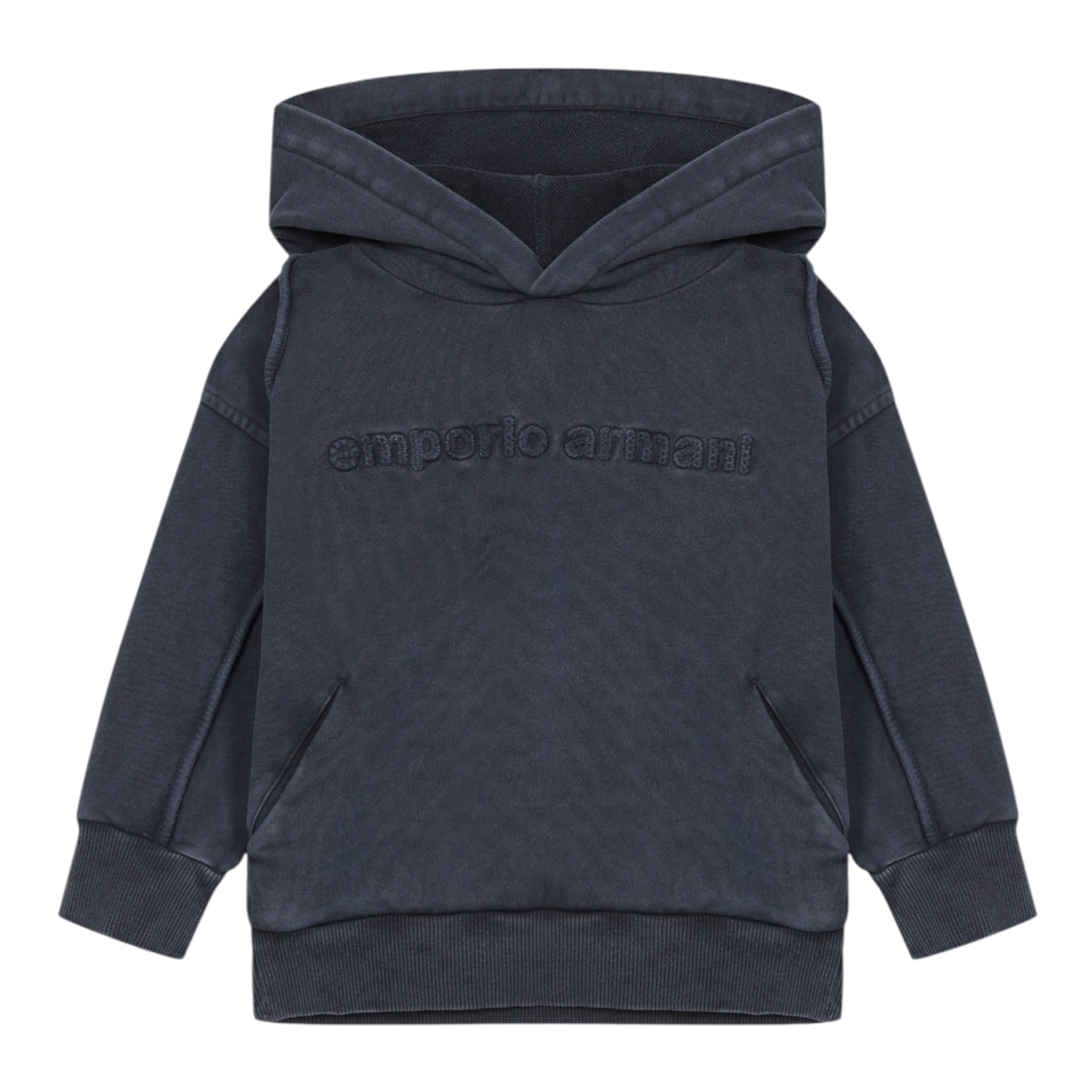 Emporio Armani Felpa tinta unita con Cappuccio E Stampa Blu per Bambino EB000465 BLU EMPORIO ARMANI 