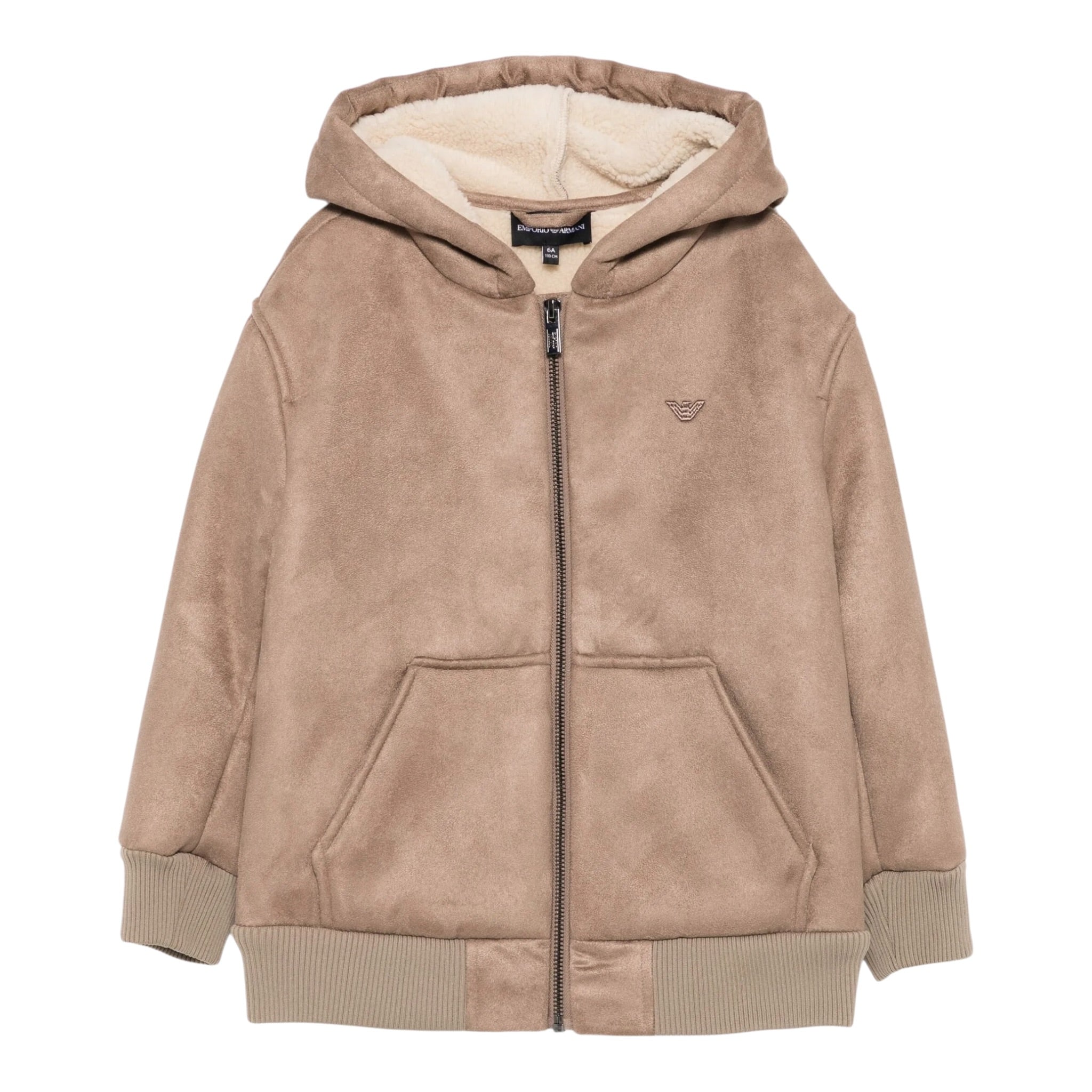 Emporio Armani Giubbino tinta unita con Zip E Cappuccio Marrone per Bambino EB000508X MARRONE EMPORIO ARMANI 