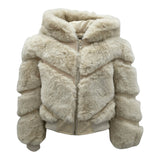 Fun & Fun Pelliccia tinta unita con Zip E Cappuccio Beige per Bambina FBJK02014 BEIGE FUN & FUN 
