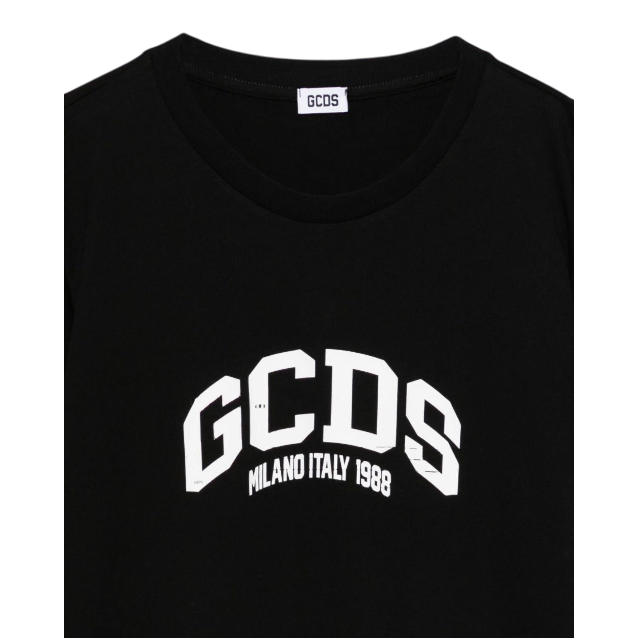 Gcds T-Shirt Girocollo tinta unita con Logo Nero per Bambino B2JM2328BA3 NERO GCDS 