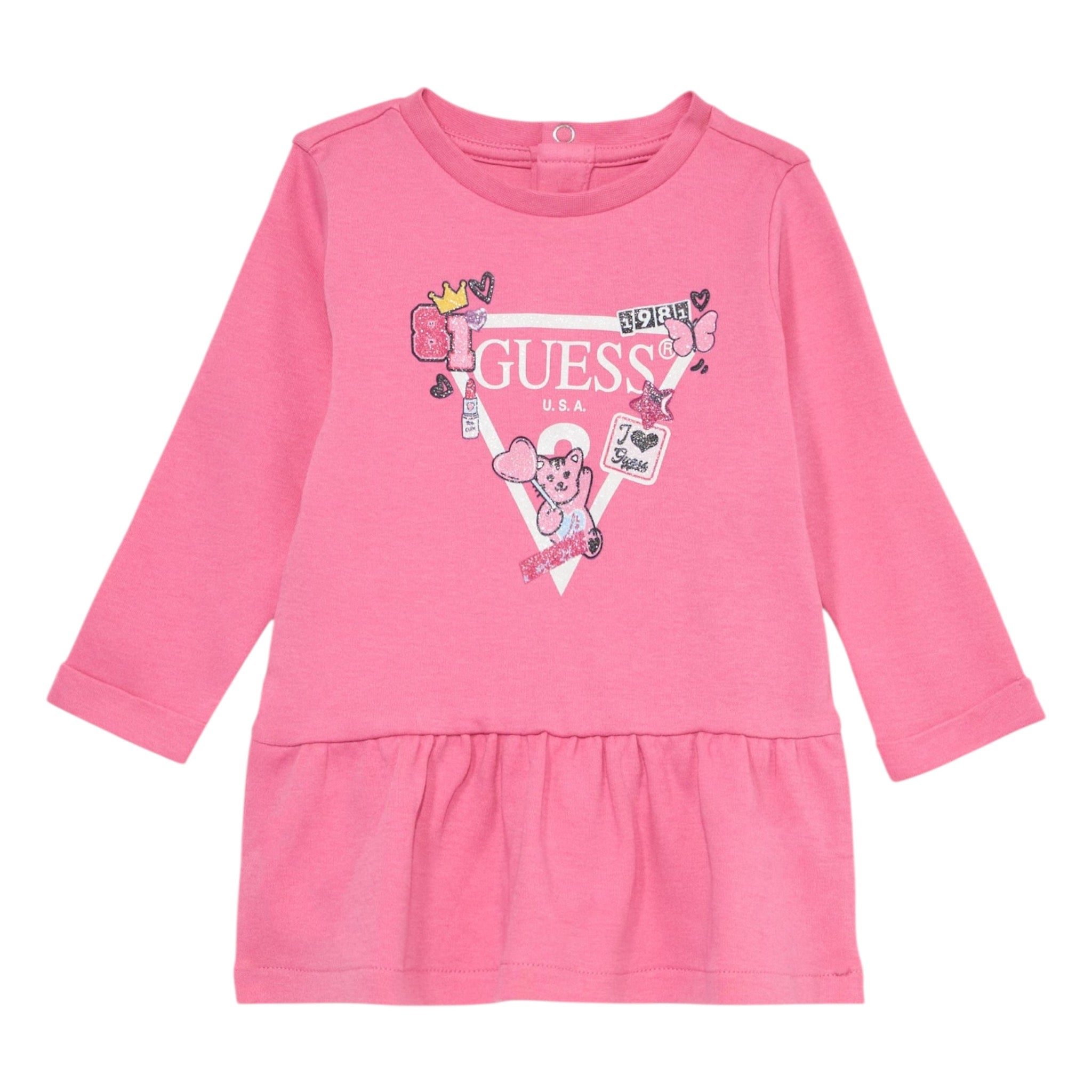 Guess Abito Manica Lunga tinta unita con Culotte Rosa per Neonata A4YK19KA6W4 ROSA GUESS 