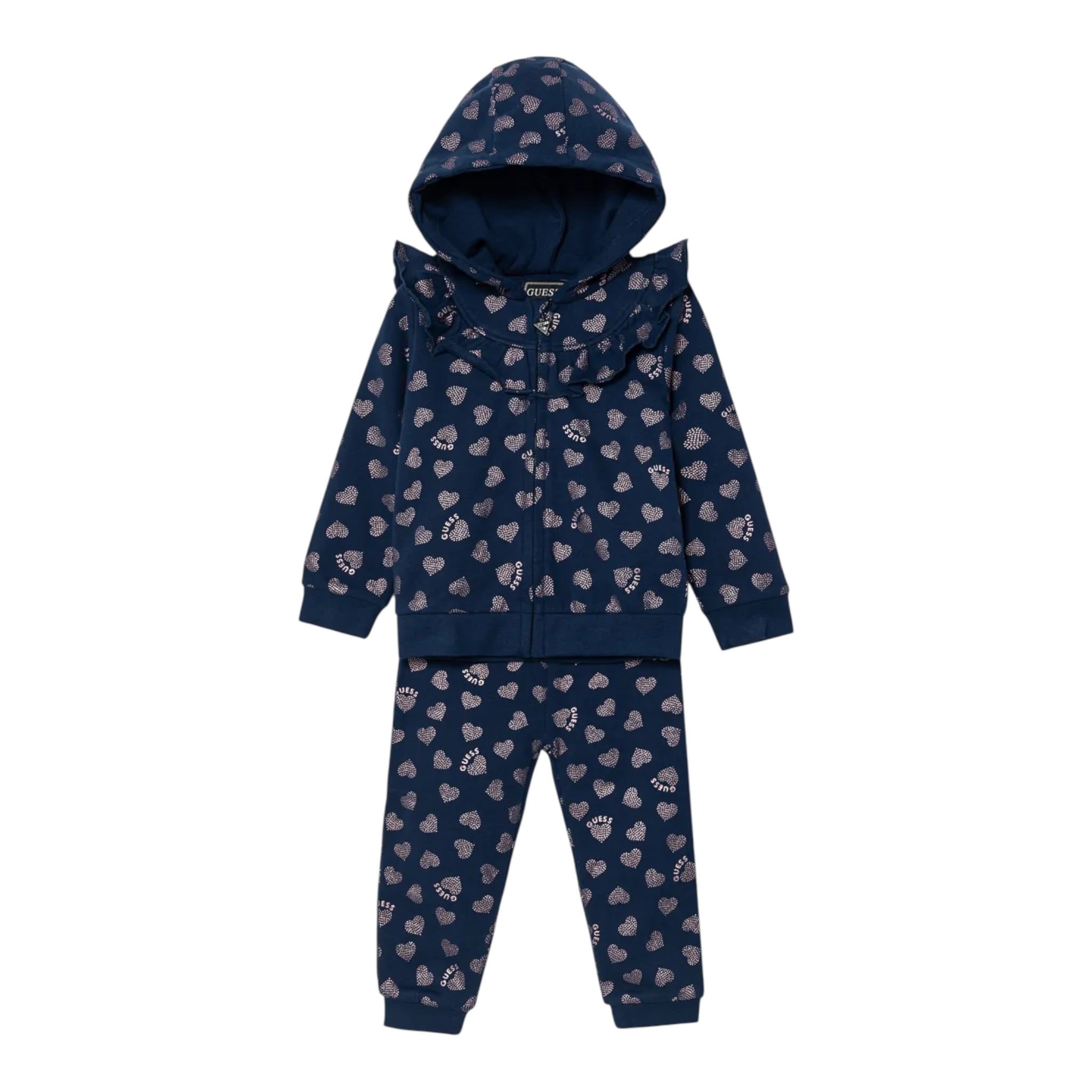 Guess Completo 2Pz Felpa con Zip-Pantalone tinta unita con Stampa Blu per Neonata A5BG08KAD74 BLU GUESS 
