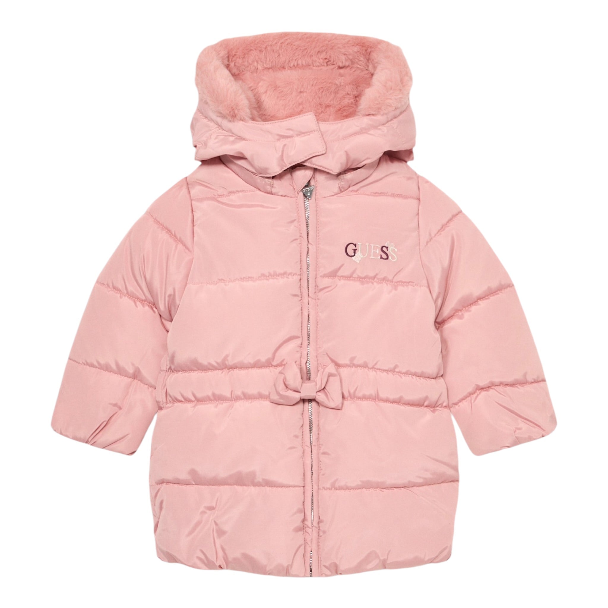 Guess Giubbino tinta unita con Zip Cappuccio E Pelliccia Rosa per Neonata A5BL02WB240 ROSA GUESS 