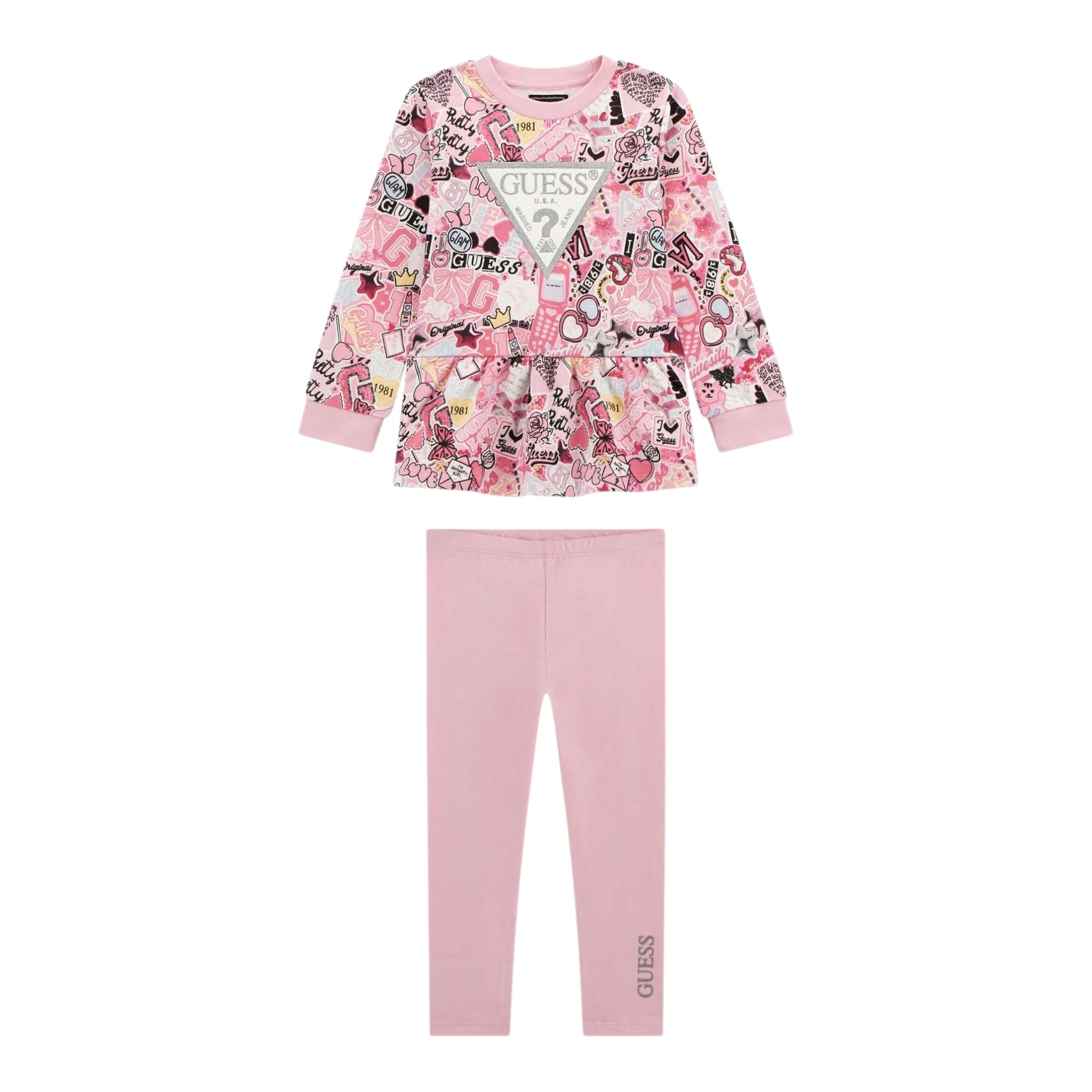 Guess Completo 2 Pezzi Felpa-Leggins Rosa per Neonata A5YG01KA6R4 ROSA GUESS 