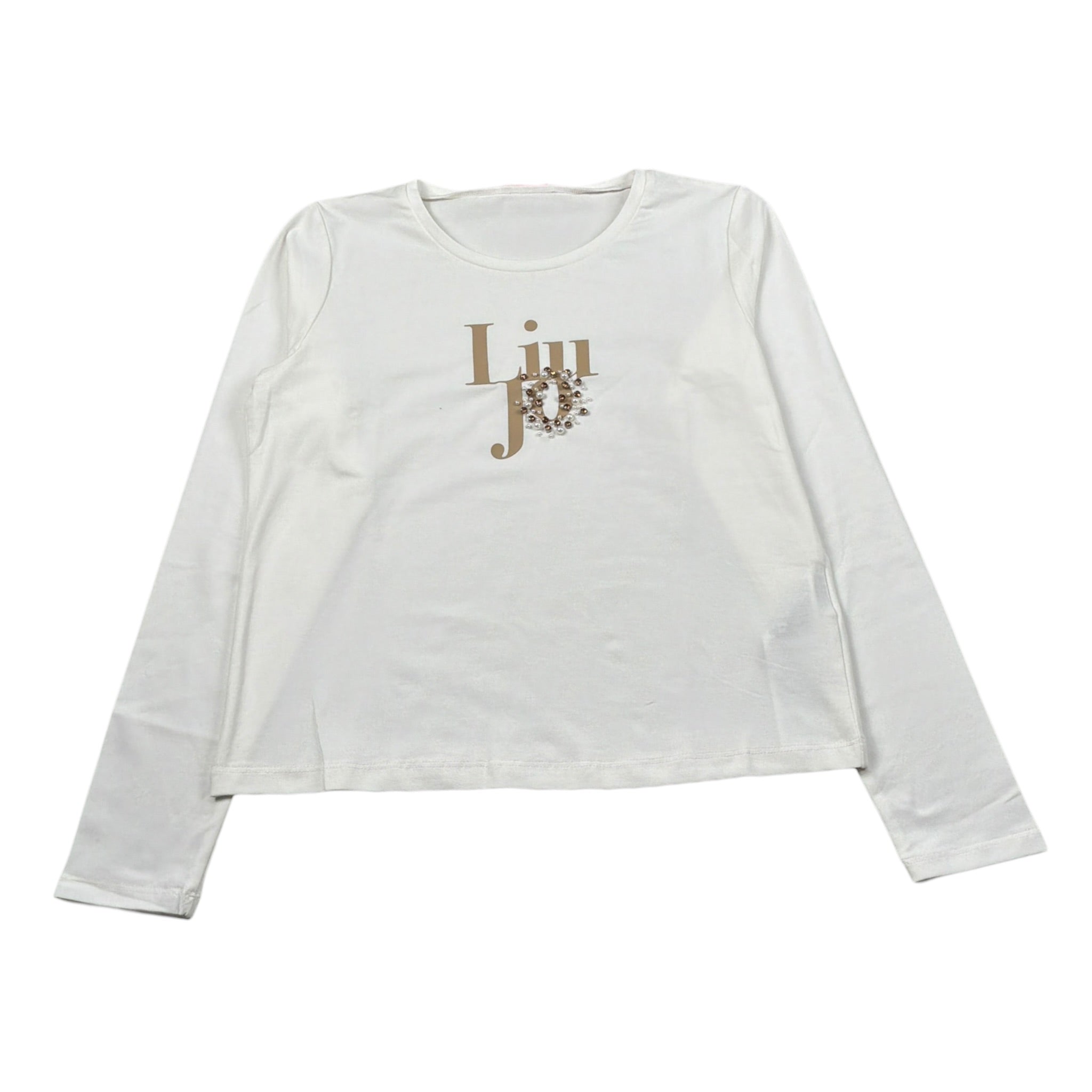 Liu Jo Shirt Girocollo tinta unita con Brillantini Panna per Bambina GF5108XX PANNA LIU JO 