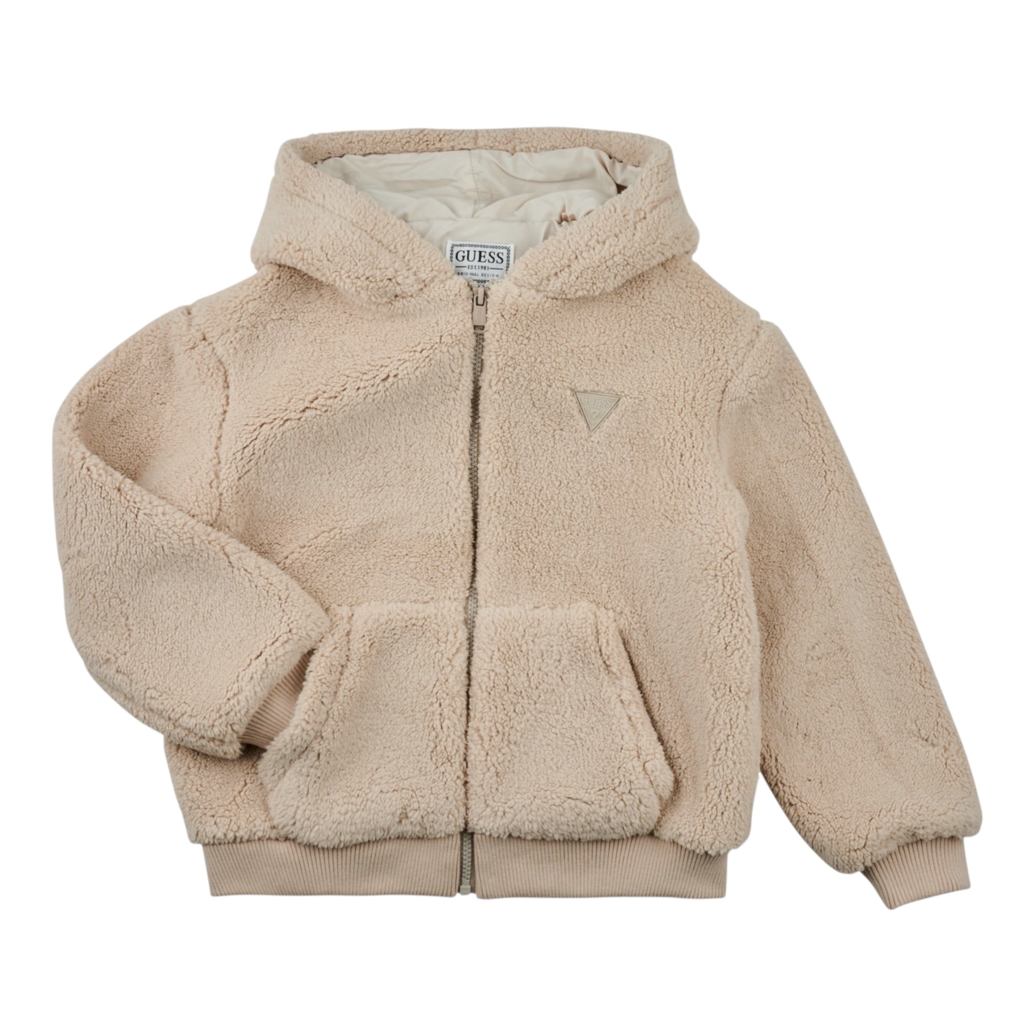 Guess Giubbino tinta unita con Zip E Cappuccio Modello Teddy Beige per Bambino H5BJ01W0330 BEIGE GUESS 