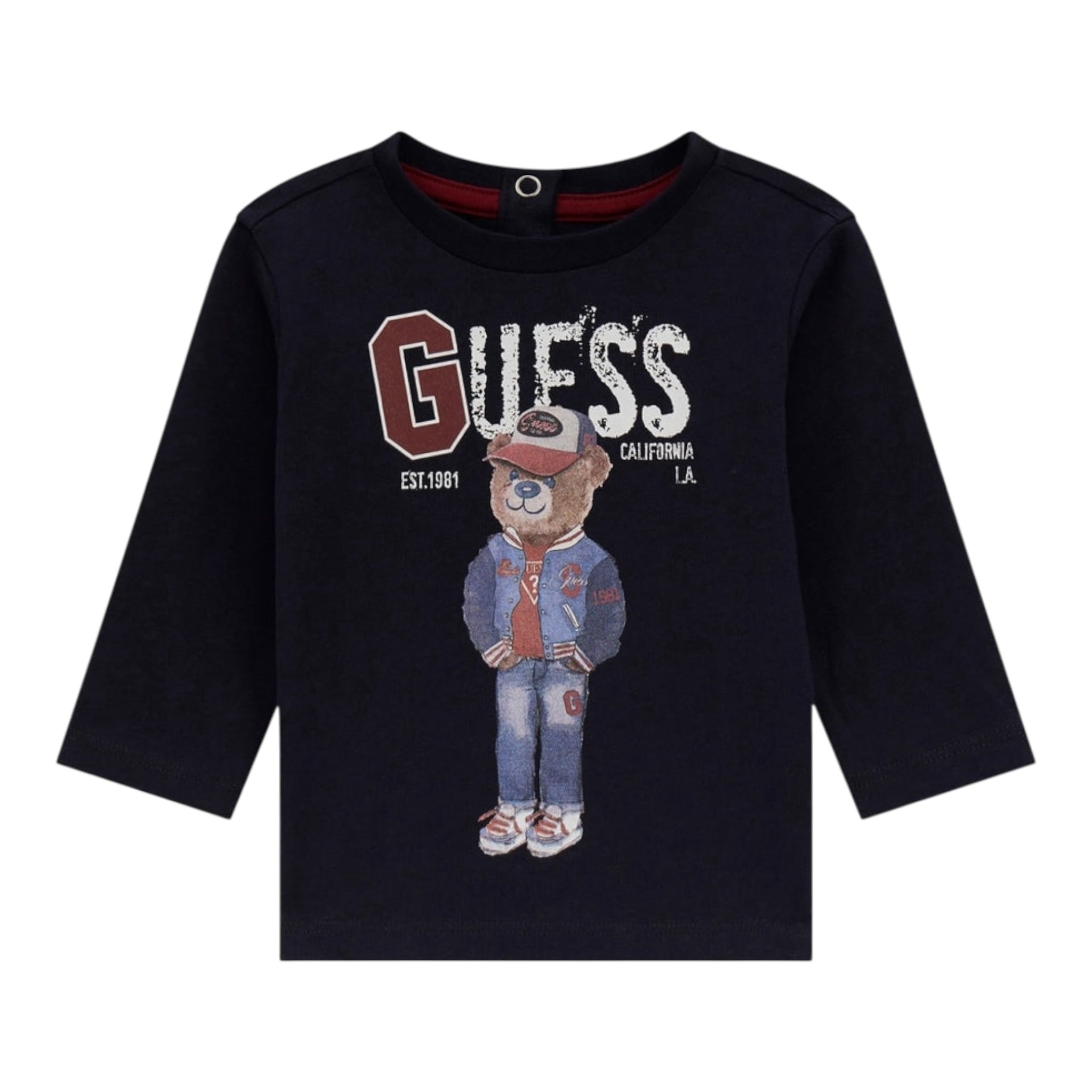 Guess Shirt tinta unita Girocollo con Stampa Blu per Neonato I5YI04K8HM4XXX BLU GUESS 