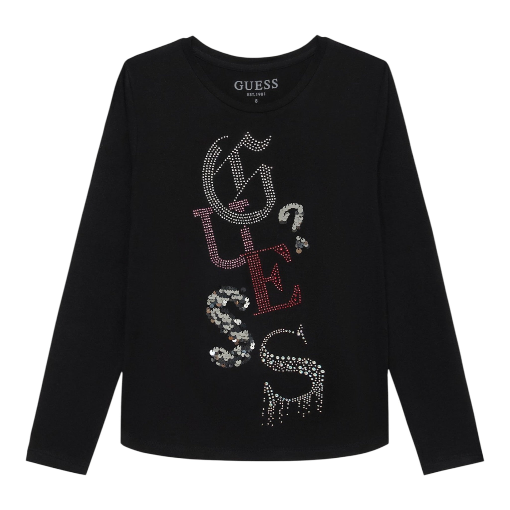 Guess Shirt Girocollo tinta unita con Paillettes Nero per Bambina J5YI14KAPO0 NERO GUESS 