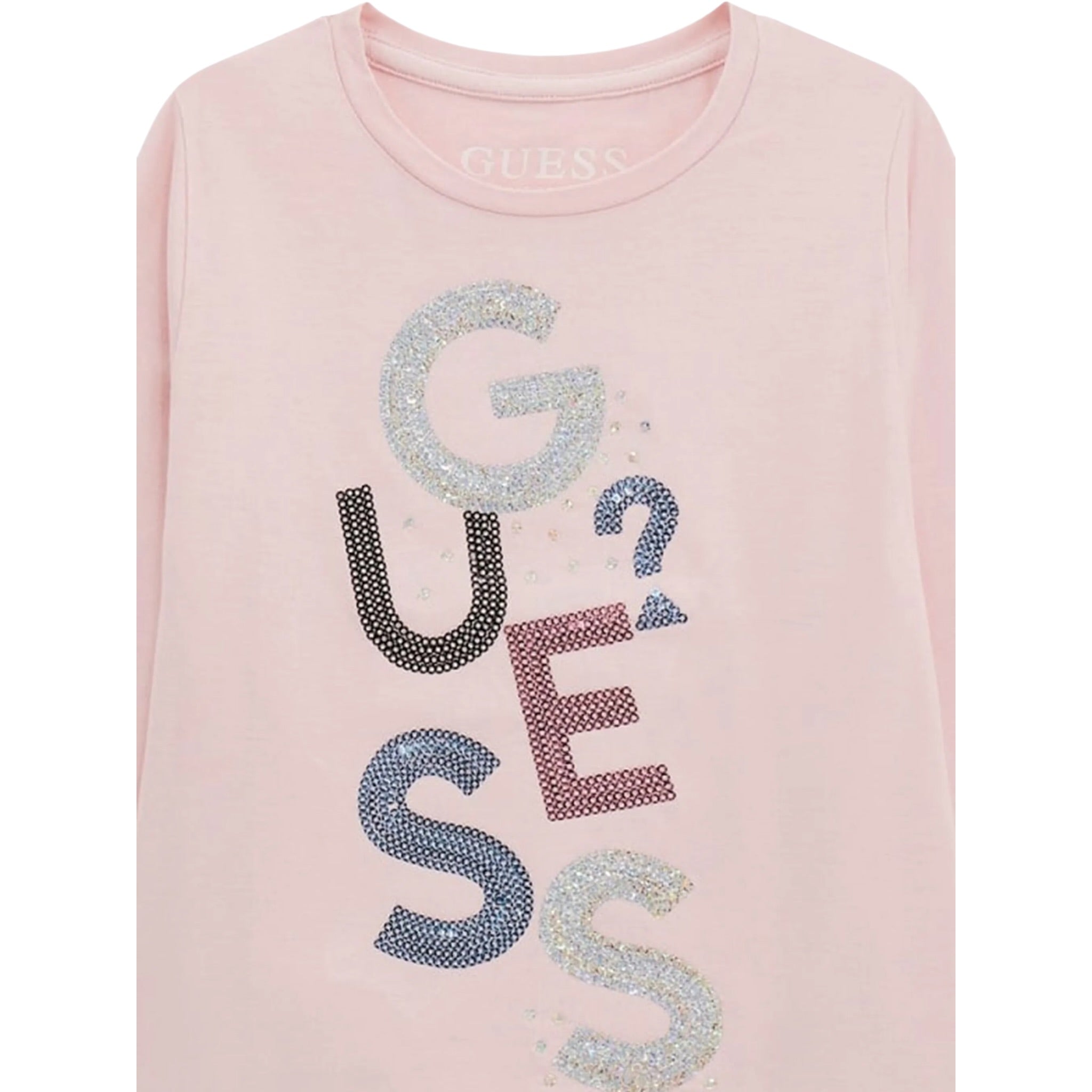 Guess Shirt Girocollo tinta unita con Paillettes Rosa per Neonata K5YI26KAPO0NX ROSA GUESS 