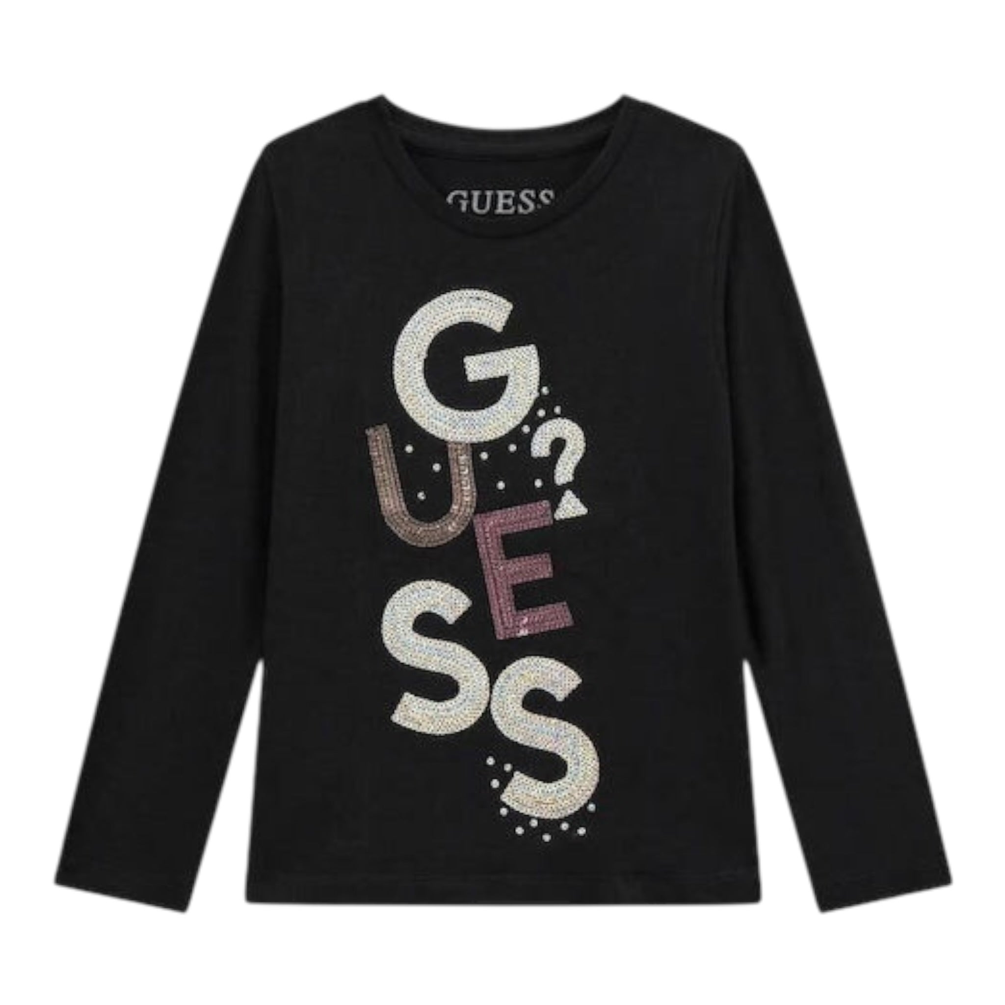 Guess Shirt Girocollo tinta unita con Paillettes Nero per Neonata K5YI26KAPO0XN NERO GUESS 