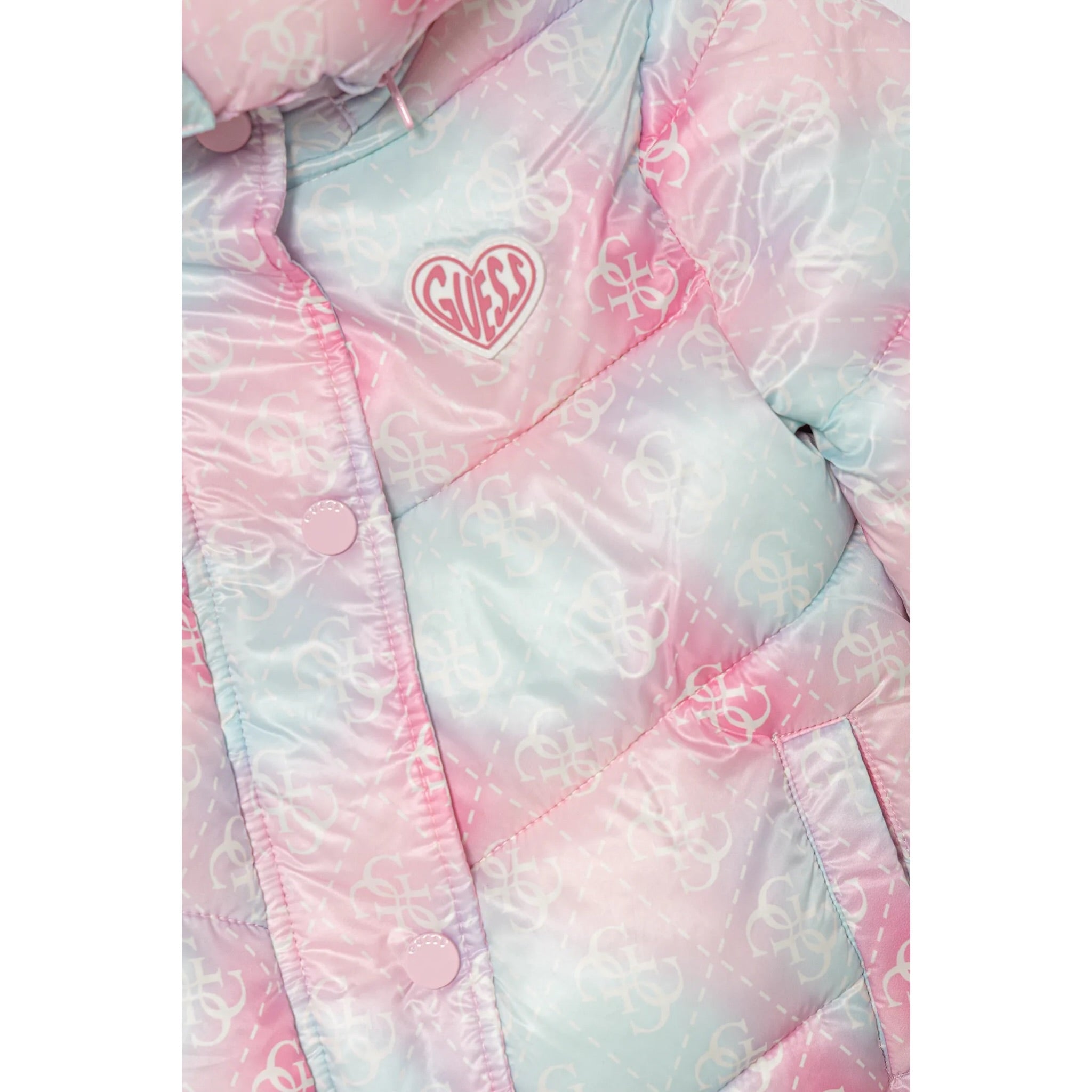 Guess Giubbino tinta unita con Zip Cappuccio E Fantasia Rosa per Neonata K5YL02WEGY0 ROSA GUESS 