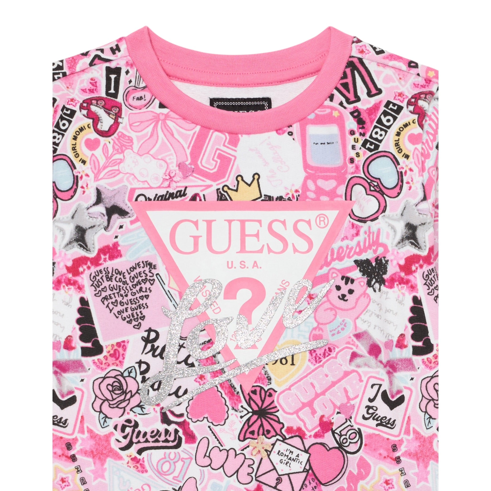 Guess Felpa Chiusa Girocollo tinta unita Stampa Fantasia Rosa per Neonata K5YQ02KA6R4 ROSA GUESS 