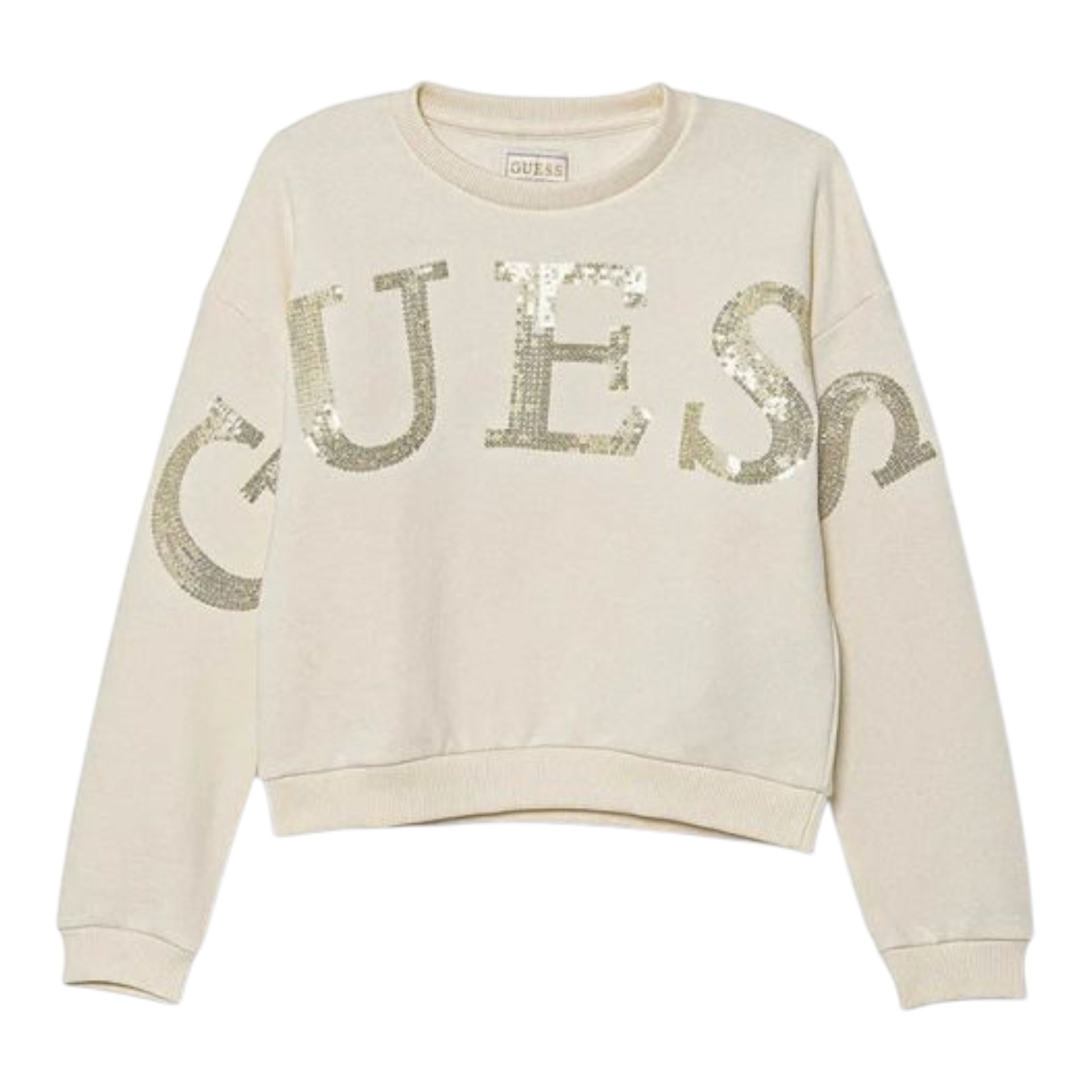 Guess Felpa Chiusa Girocollo tinta unita con Paillettes Panna per Neonata K5YQ09KAV34XN PANNA GUESS 