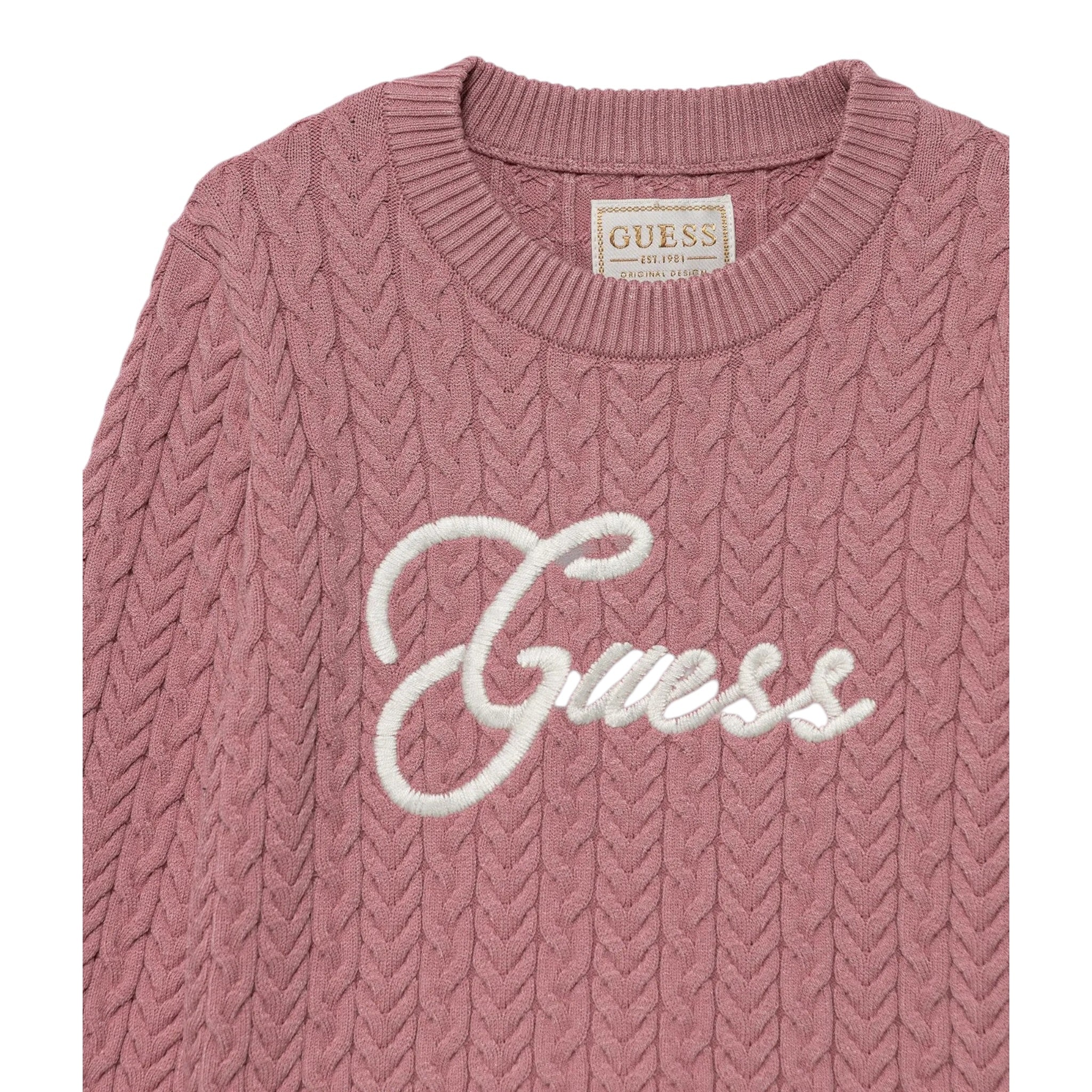 Guess Maglia Girocollo tinta unita con Lofo Rosa per Neonata K5YR04Z3OI0 ROSA GUESS 