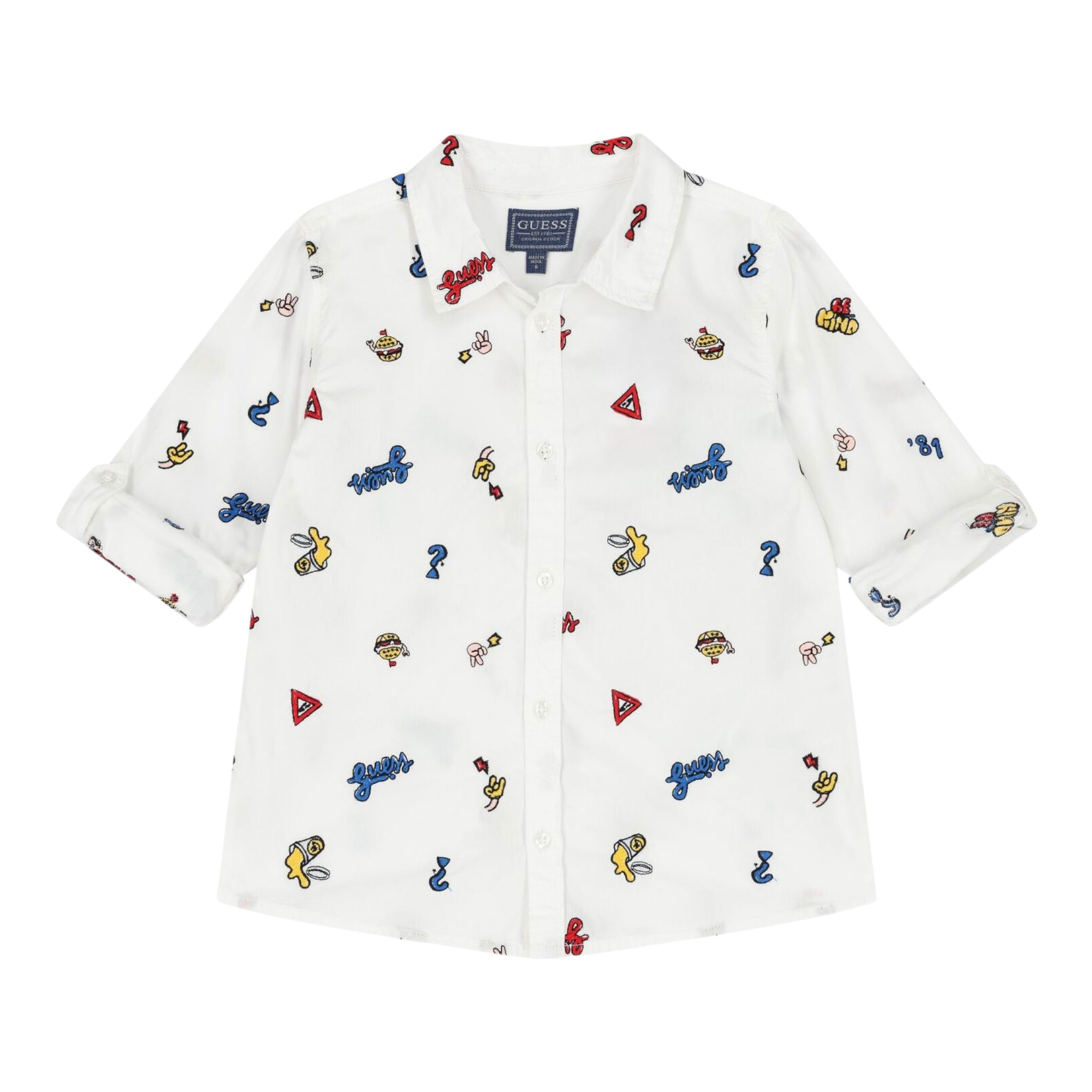 Guess Camicia tinta unita con Applicazioni Bianco per Bambino N4YH00WBHQ0 BIANCO GUESS 
