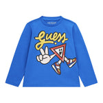 Guess Shirt tinta unita con Stampa Cobalto per Neonato N4YI03K8HM4 COBALTO GUESS 