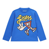 Guess Shirt tinta unita con Stampa Cobalto per Neonato N4YI03K8HM4 COBALTO GUESS 
