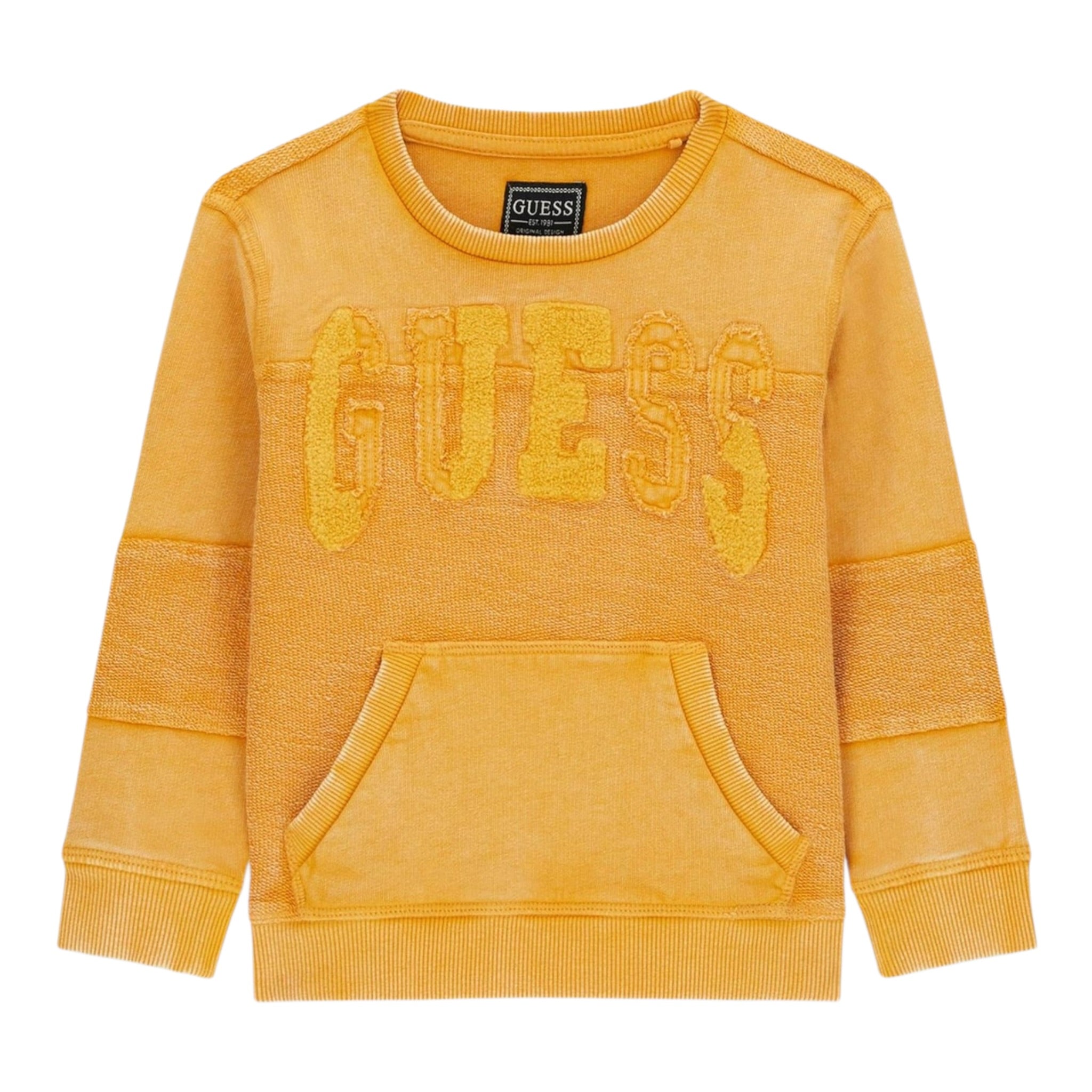 Guess Felpa Chiusa Girocollo tinta unita Senape per Neonato N5BQ02KAD74 SENAPE GUESS 