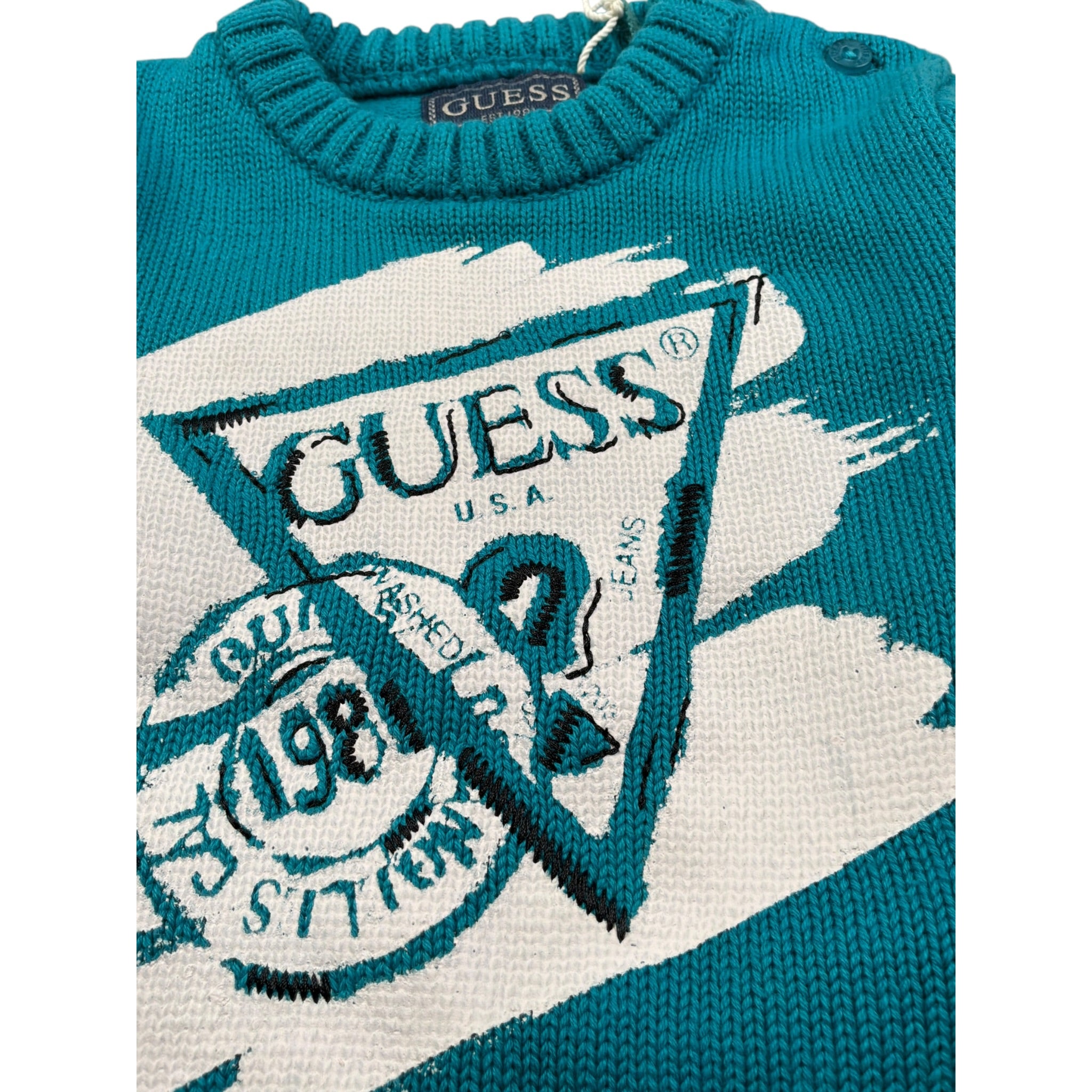 Guess Maglia tinta unita con Stampa Petrolio per Neonato N5BR11Z3OK1X PETROLIO GUESS 
