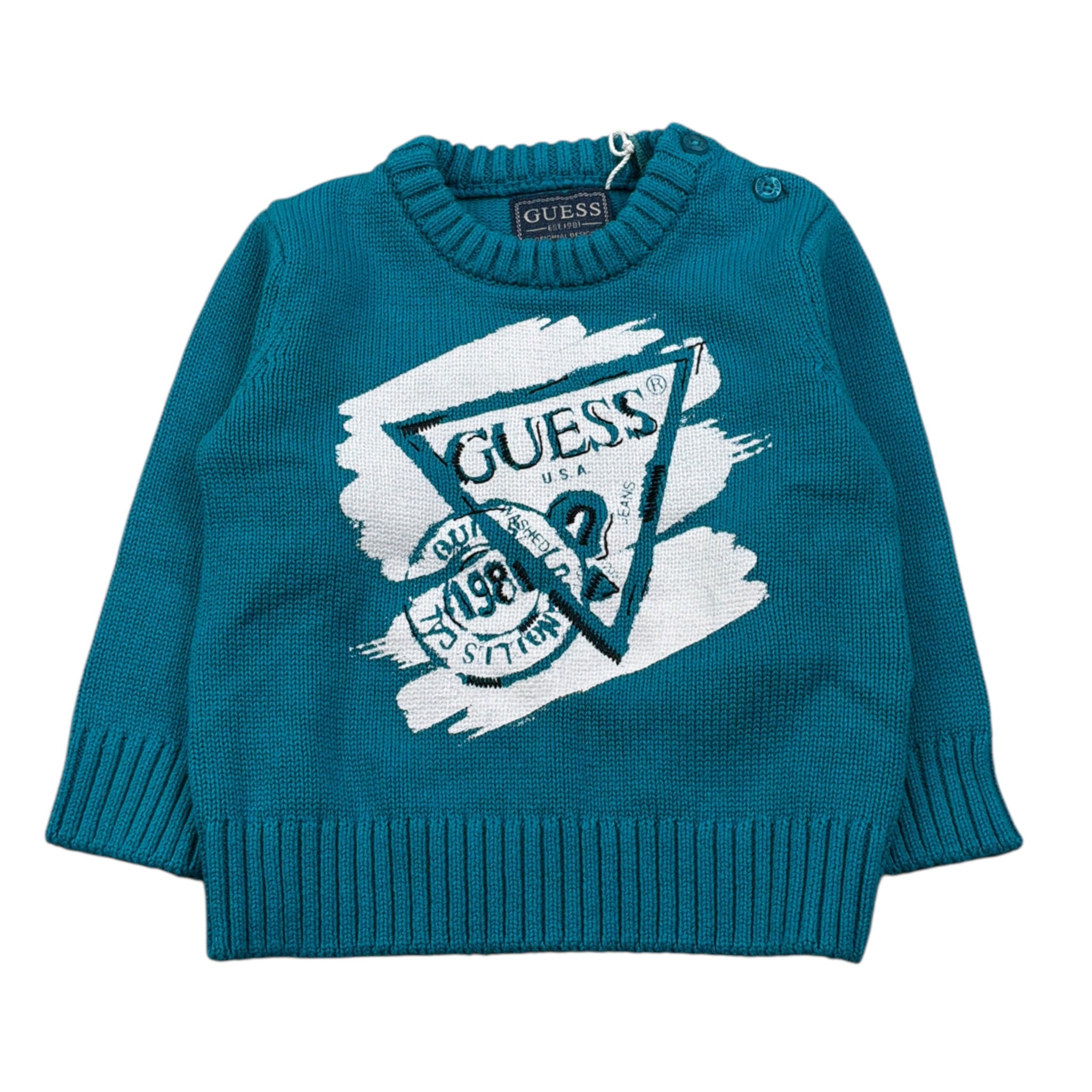 Guess Maglia tinta unita con Stampa Petrolio per Neonato N5BR11Z3OK1X PETROLIO GUESS 