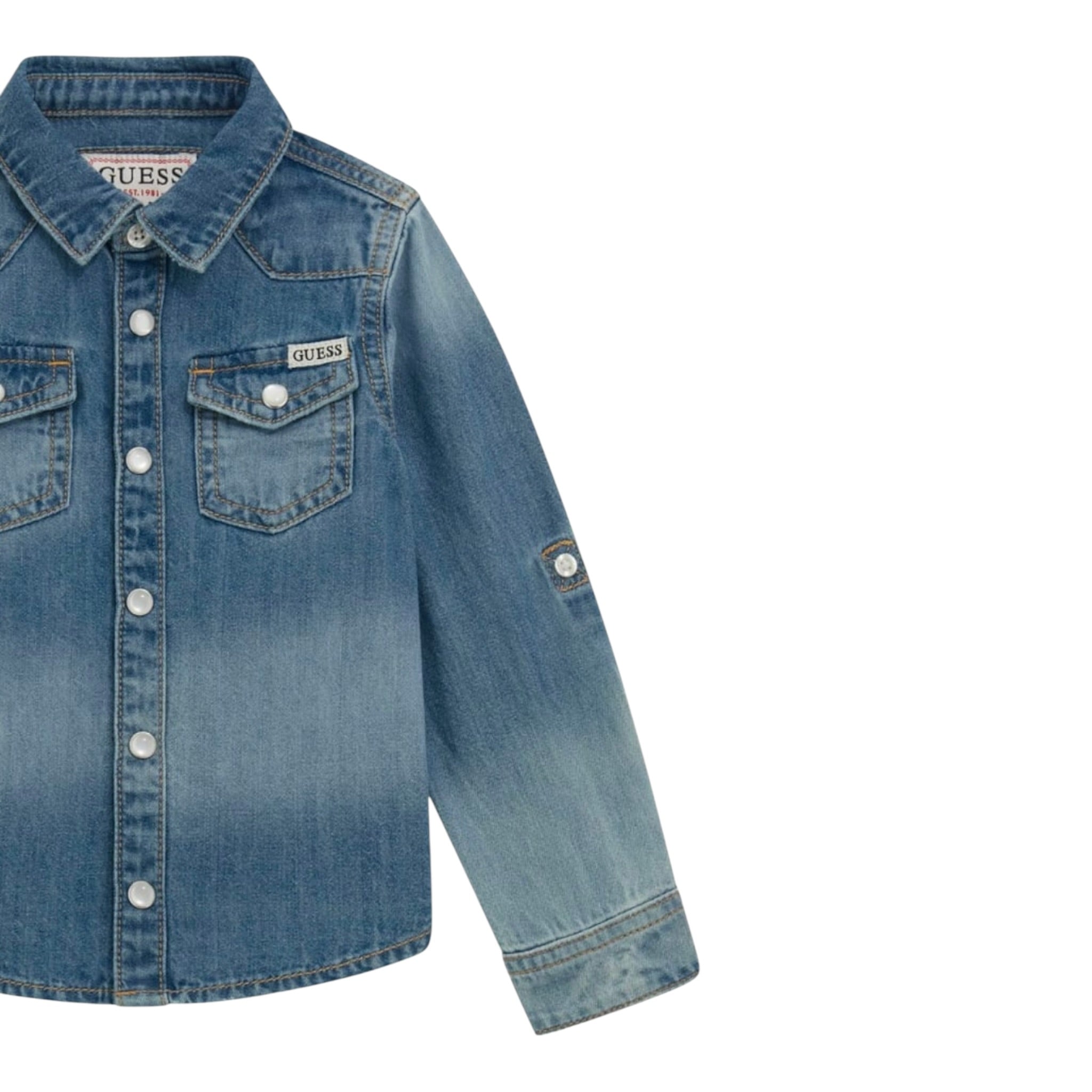 Guess Camicia In Denim tinta unita Azzurro per Neonato N5RH05D5K80 AZZURRO GUESS 