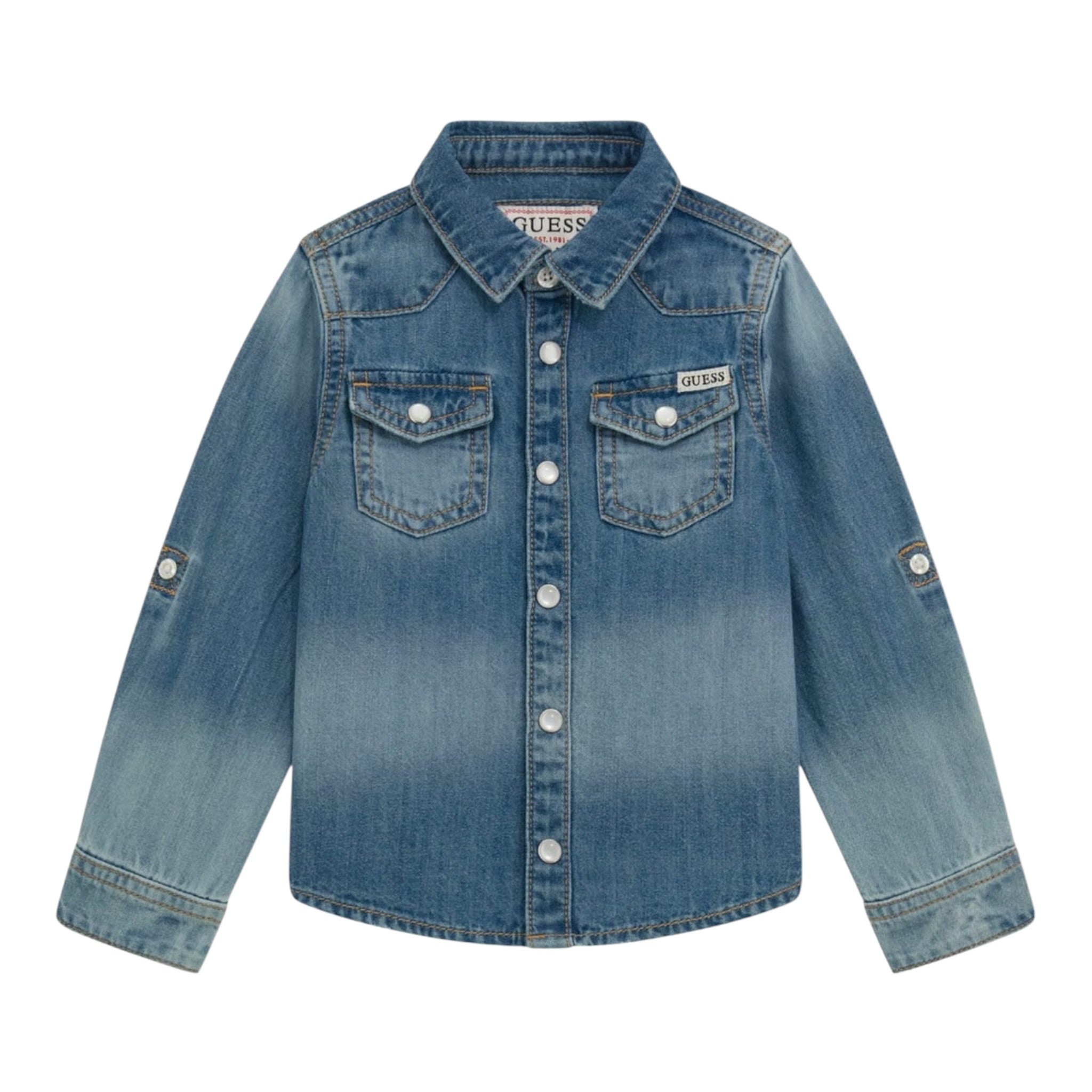 Guess Camicia In Denim tinta unita Azzurro per Bambino N5RH05D5K80J AZZURRO GUESS 