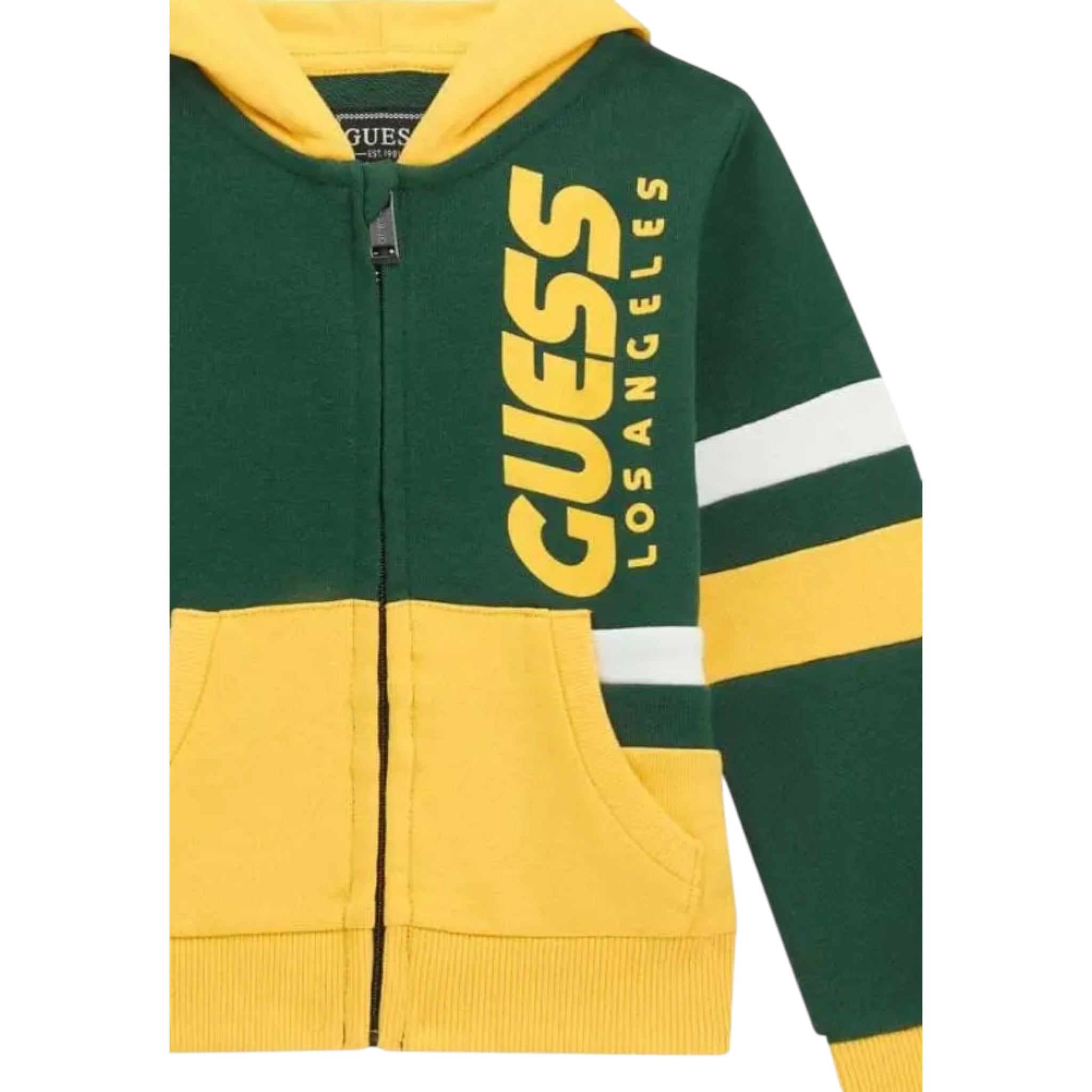 Guess Felpa Bicolore con Zip E Cappuccio Giallo/Verde per Neonato N5RQ02KA6R4 GIALLO/VERDE GUESS 