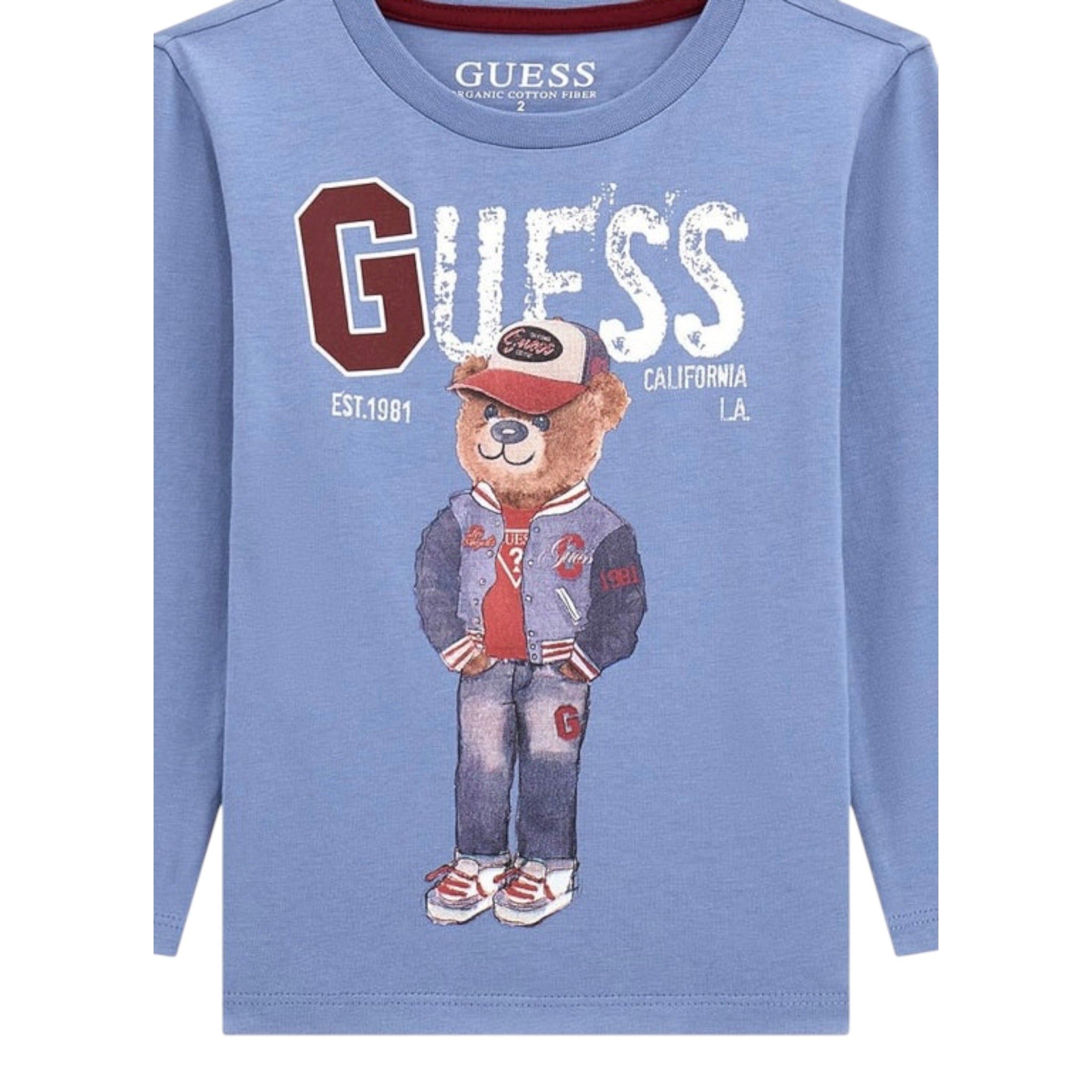 Guess Shirt tinta unita Girocollo con Stampa Azzurro per Neonato N5YI23K8HM4XXX AZZURRO GUESS 