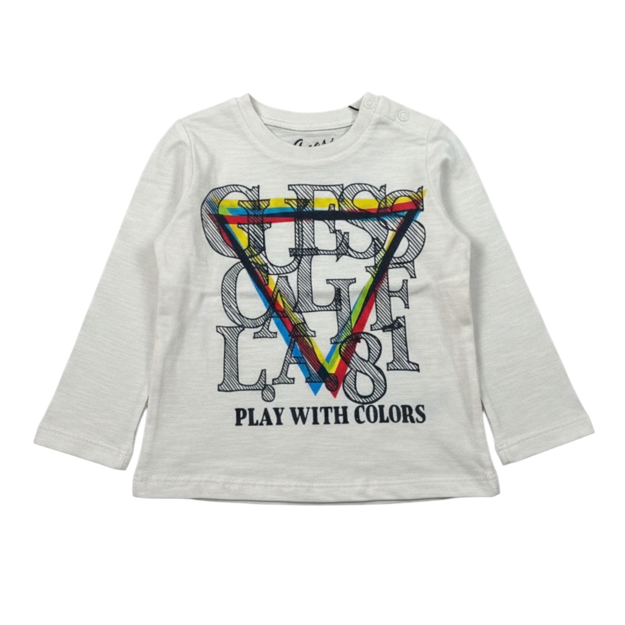 Guess Shirt Girocollo tinta unita con Stampa Panna per Neonato N63I4430IO9 PANNA GUESS 
