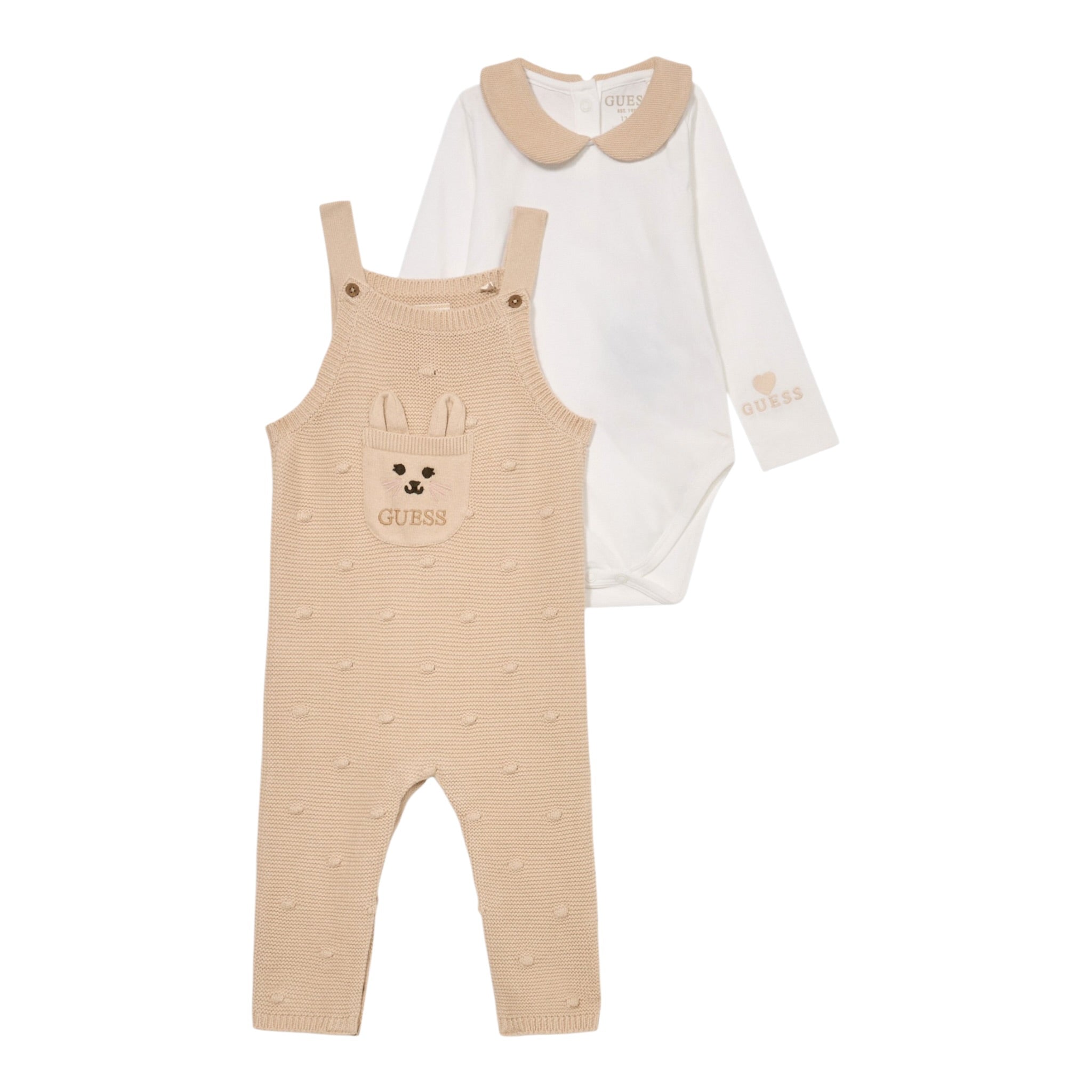 Guess Completo 2Pz Body-Salopette Bicolore Bianco/Beige per Neonato S5YG09K6YW1 BIANCO/BEIGE GUESS 