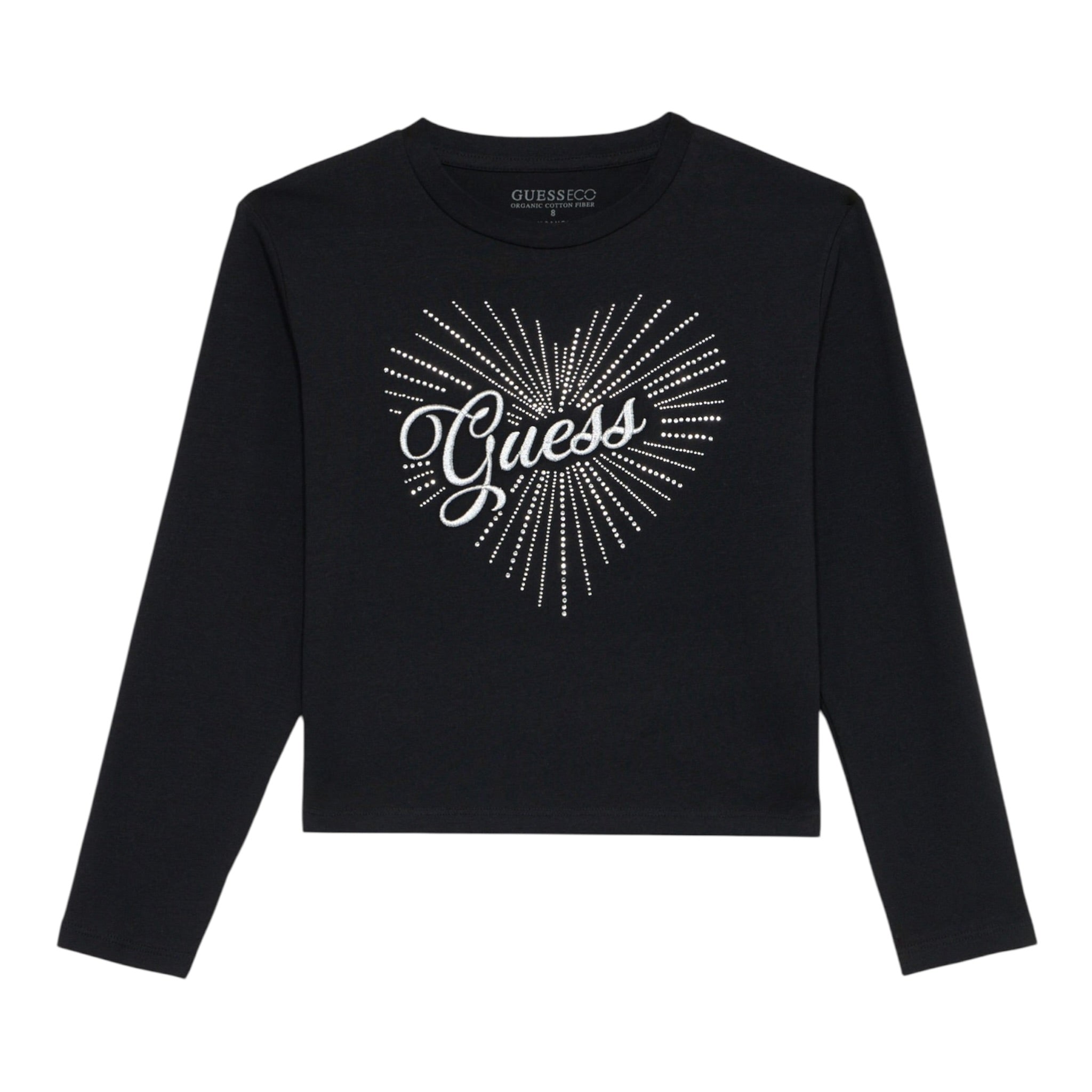Guess Shirt Girocollo tinta unita con Brillantini Nero per Bambina SHITGGU NERO GUESS 