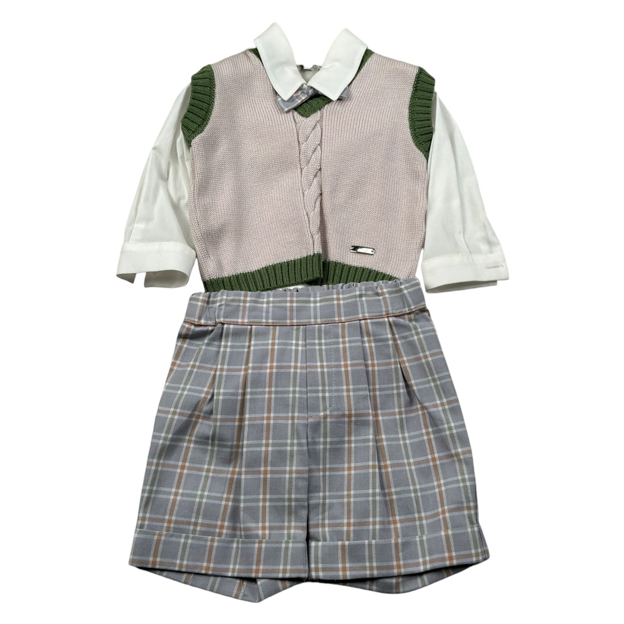 I Delfi Completo 4 Pezzi Gilet-Camicia-Bermuda-Papillon Beige per Neonato 25A6359 BEIGE I DELFI 
