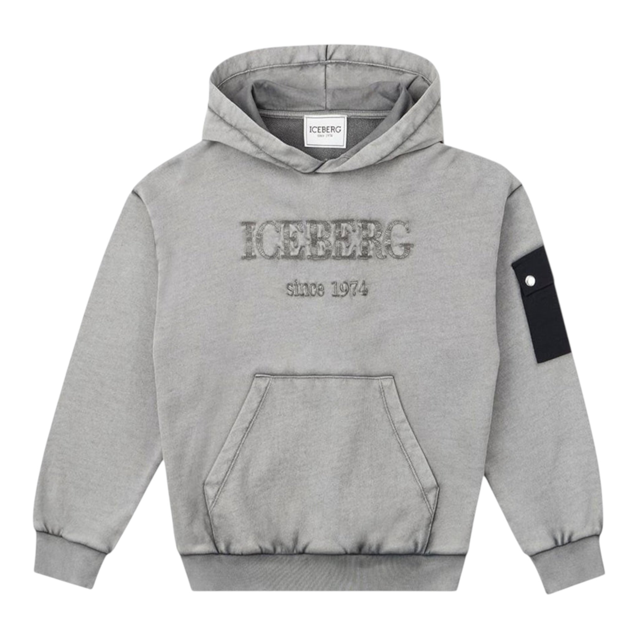 Iceberg Felpa tinta unita con Cappuccio E Stampa Grigio per Neonato MFICE6313BX GRIGIO ICEBERG 