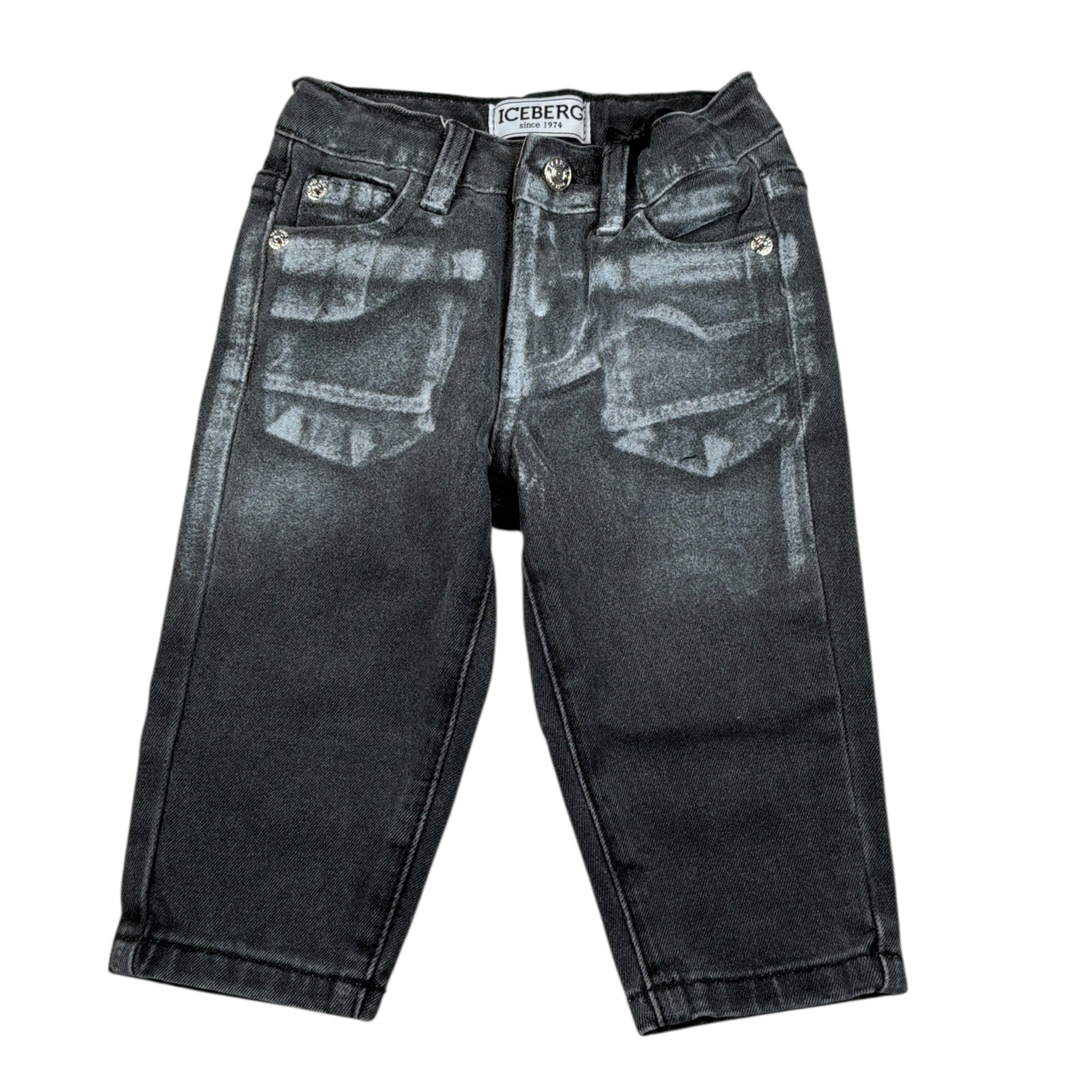 Iceberg Jeans tinta unita con Girovita Regolabile Nero per Neonato PTICE6313B NERO ICEBERG 