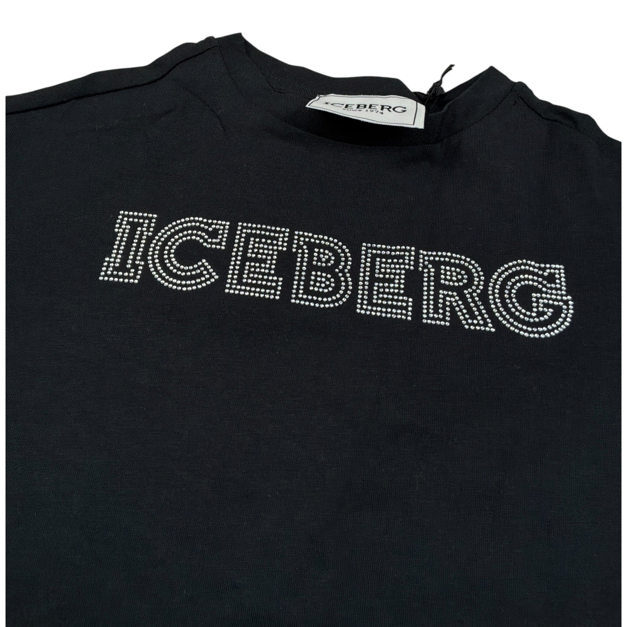 Iceberg T-Shirt Girocollo tinta unita con Brillantini Nero per Bambina TSICE6353J NERO ICEBERG 