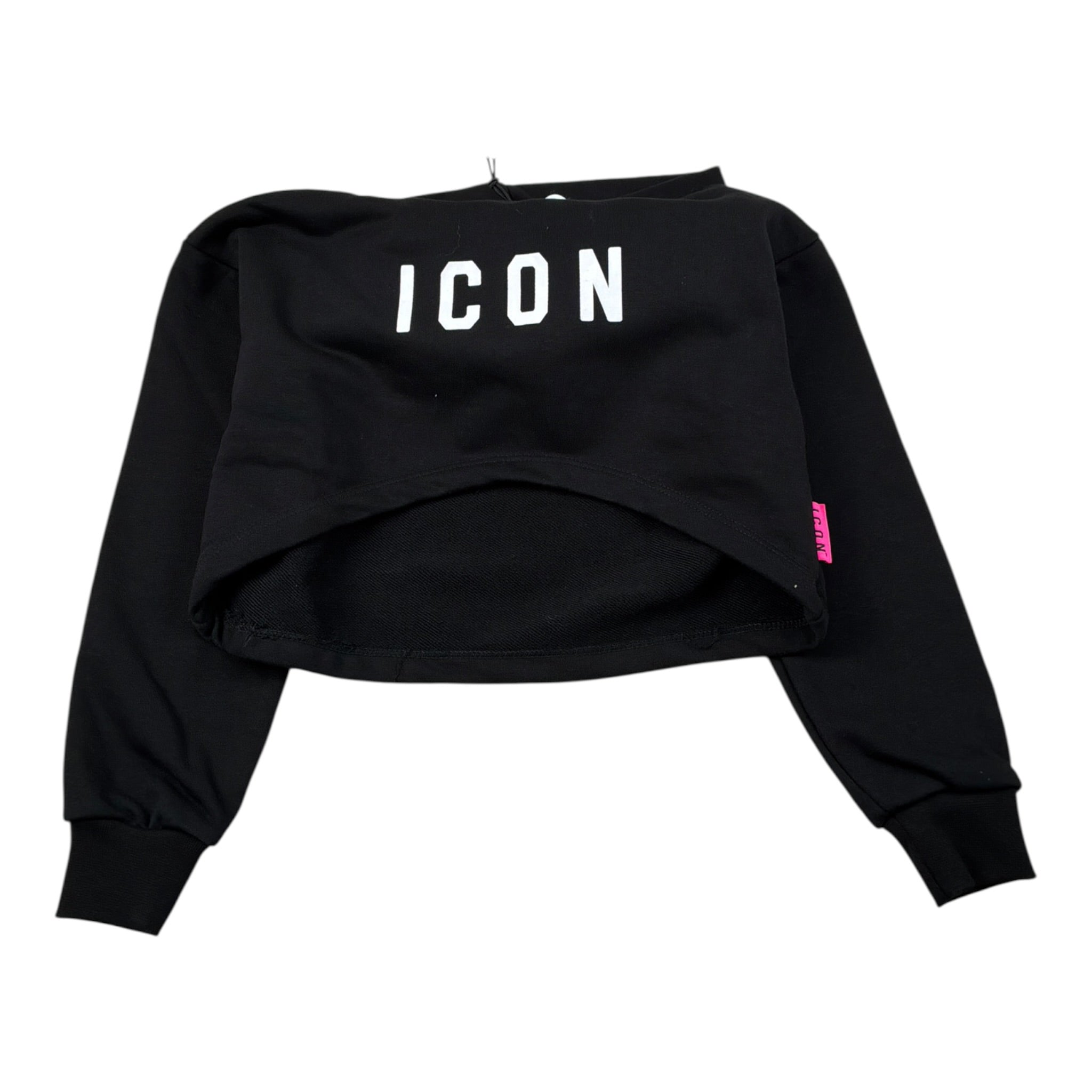 Icon Felpa tinta unita con Cappuccio E Stampa Nero per Bambina IGSW00536 NERO ICON 