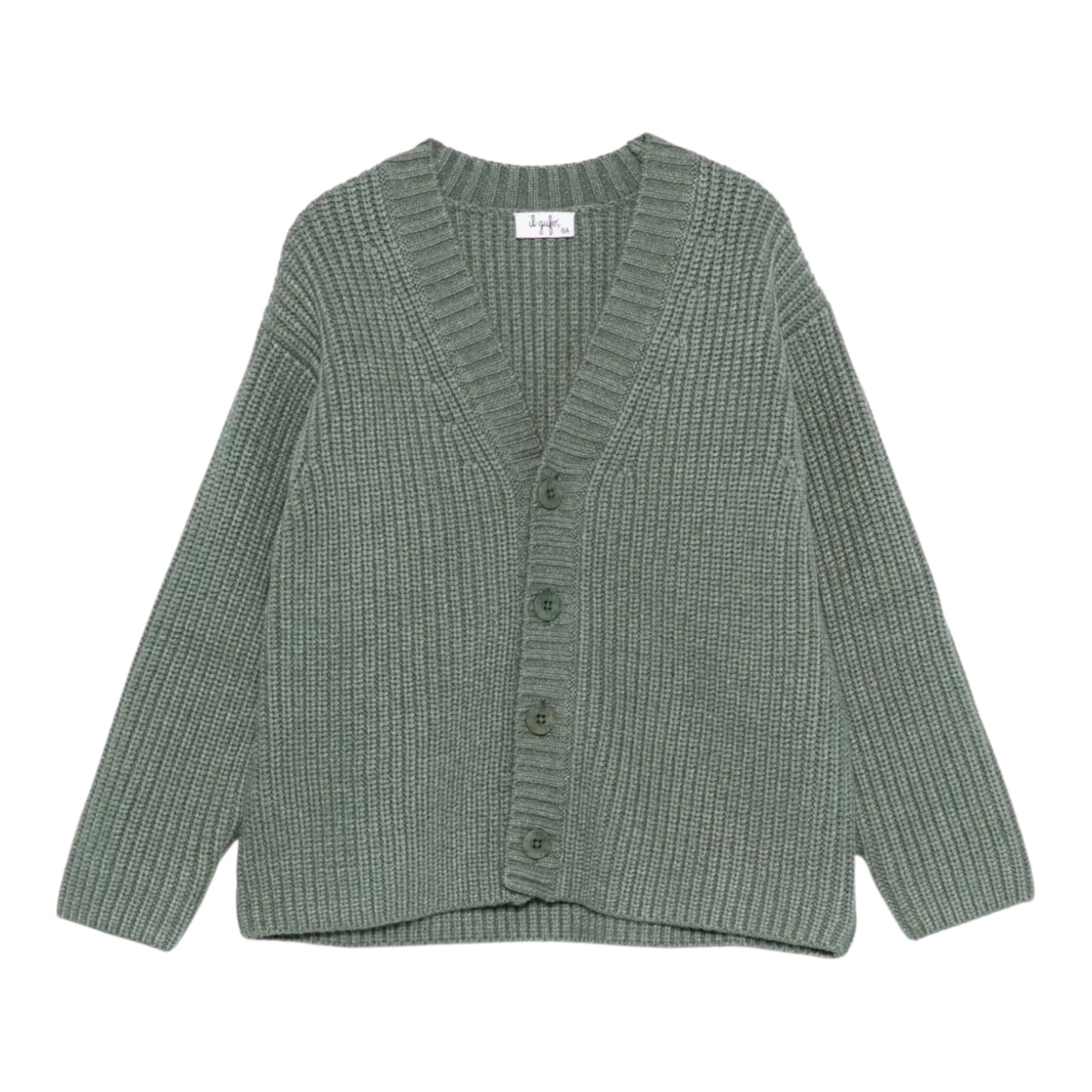Il Gufo Cardigan tinta unita con Scollo A V Verde per Neonato A25GGF0009EM223N VERDE IL GUFO 