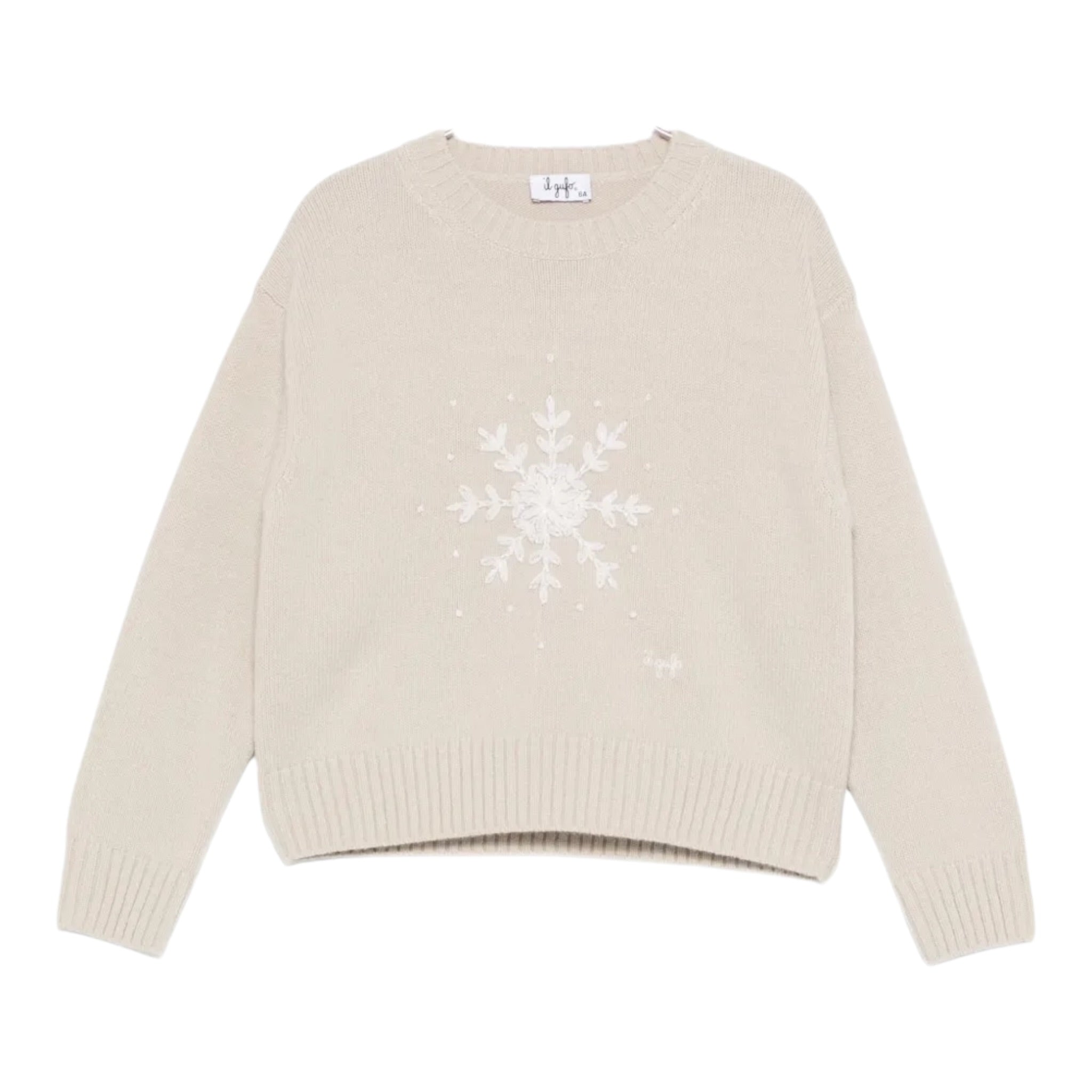 Il Gufo Maglia tinta unita con Stampa Beige per Neonata A25GMA0006EM220 BEIGE IL GUFO 