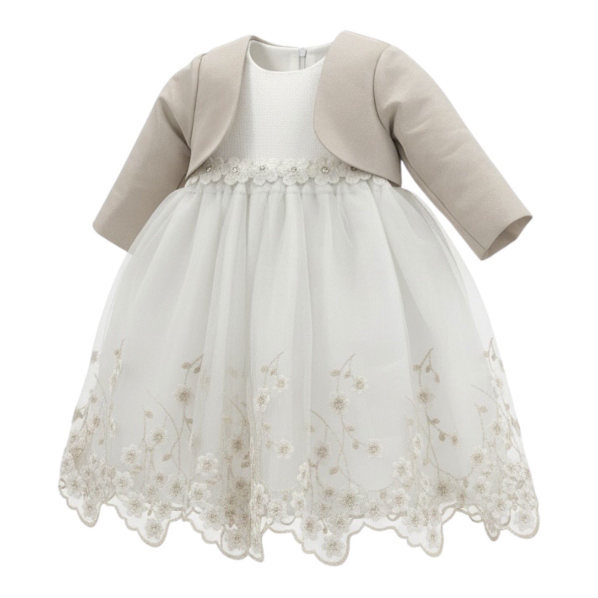 Isabel & Martinez Abito Cerimonia Bicolore con Tulle Bianco per Neonata IM22B70 BIANCO ISABEL & MARTINEZ 