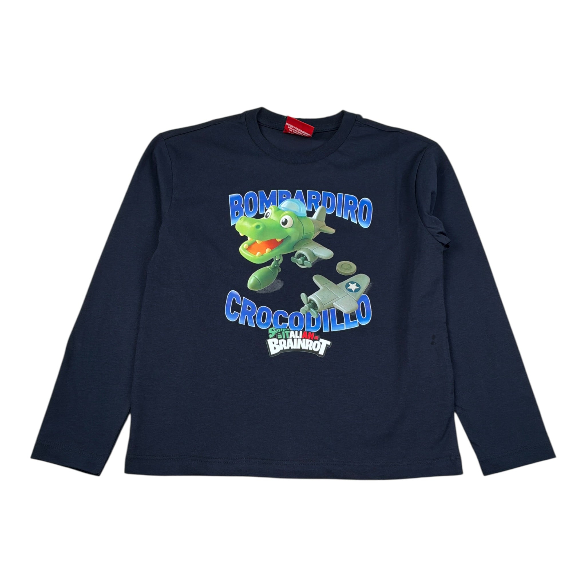 Italian Brainrot Shirt tinta unita Girocollo con Stampa Blu per Bambino F5IBJBTH013 BLU ITALIAN BRAINROT 