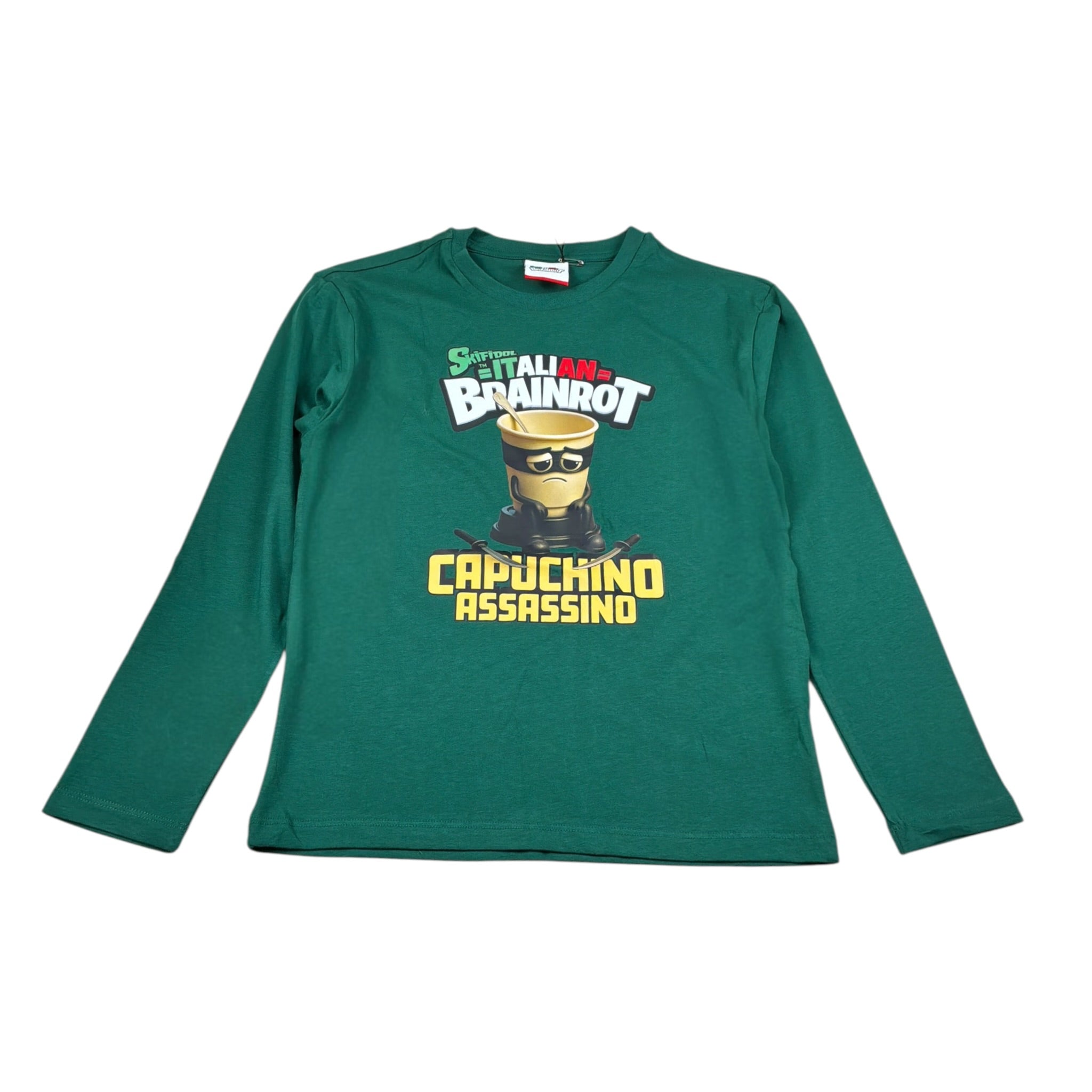 Italian Brainrot Shirt tinta unita Girocollo con Stampa Verde per Bambino F5IBJBTH015 VERDE ITALIAN BRAINROT 