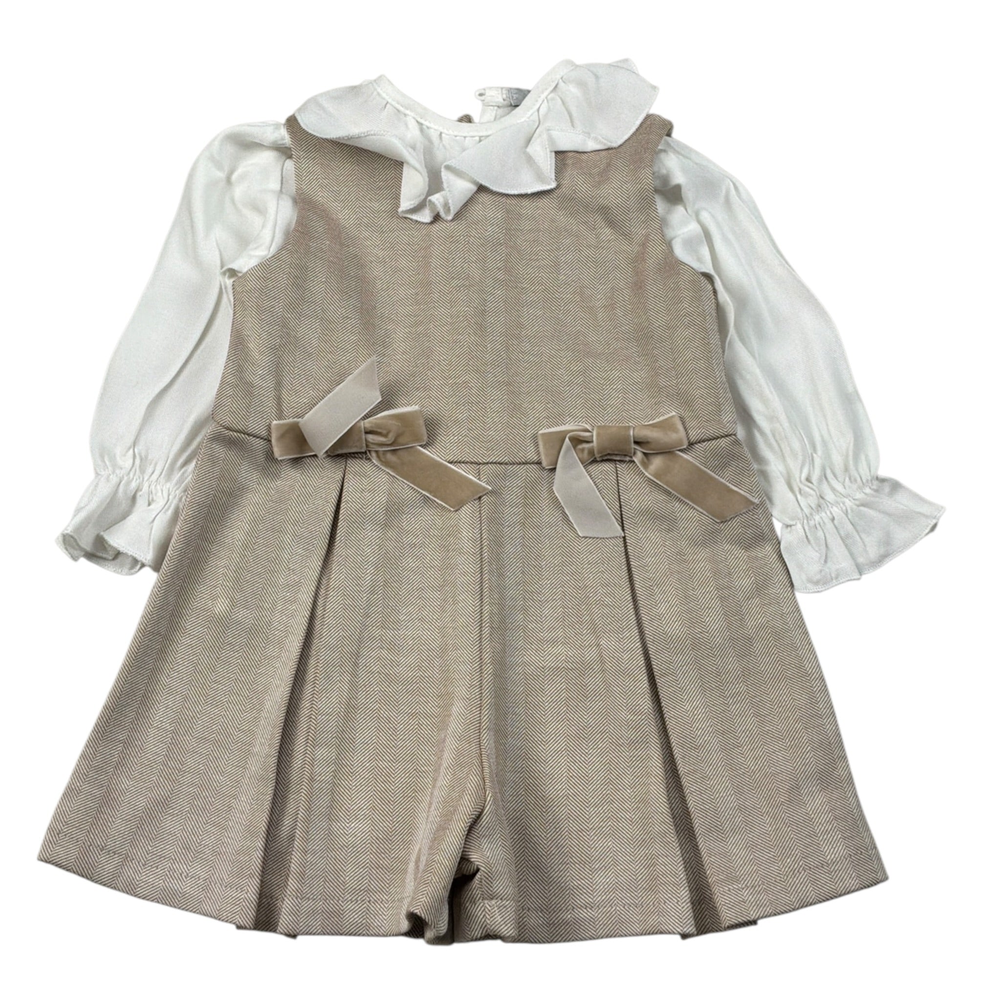 Janice Completo 2Pz Tuta Intera-Camicia Bicolore Beige/Bianco per Neonata JN972N BEIGE/BIANCO JANICE 