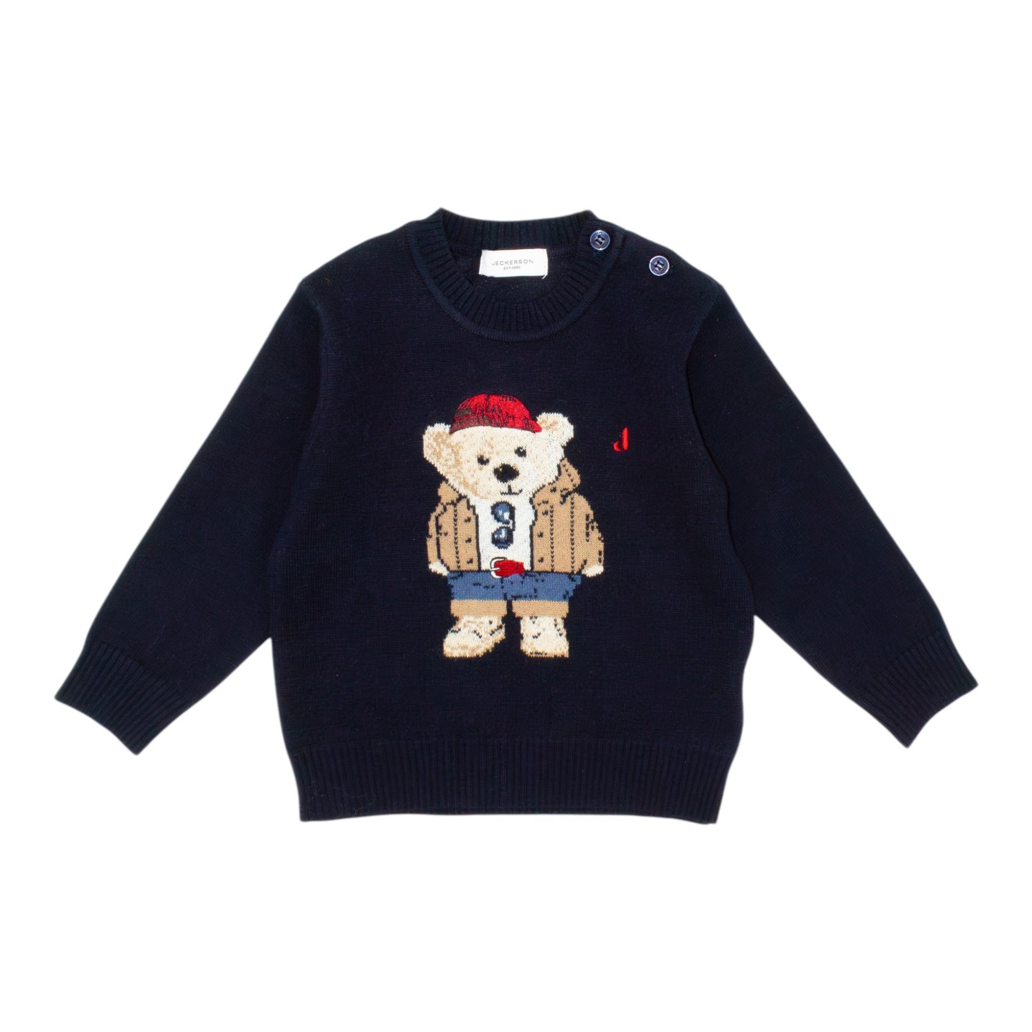 Jeckerson Maglia Girocollo tinta unita con Orso Blu per Neonato JN4251 BLU JECKERSON 