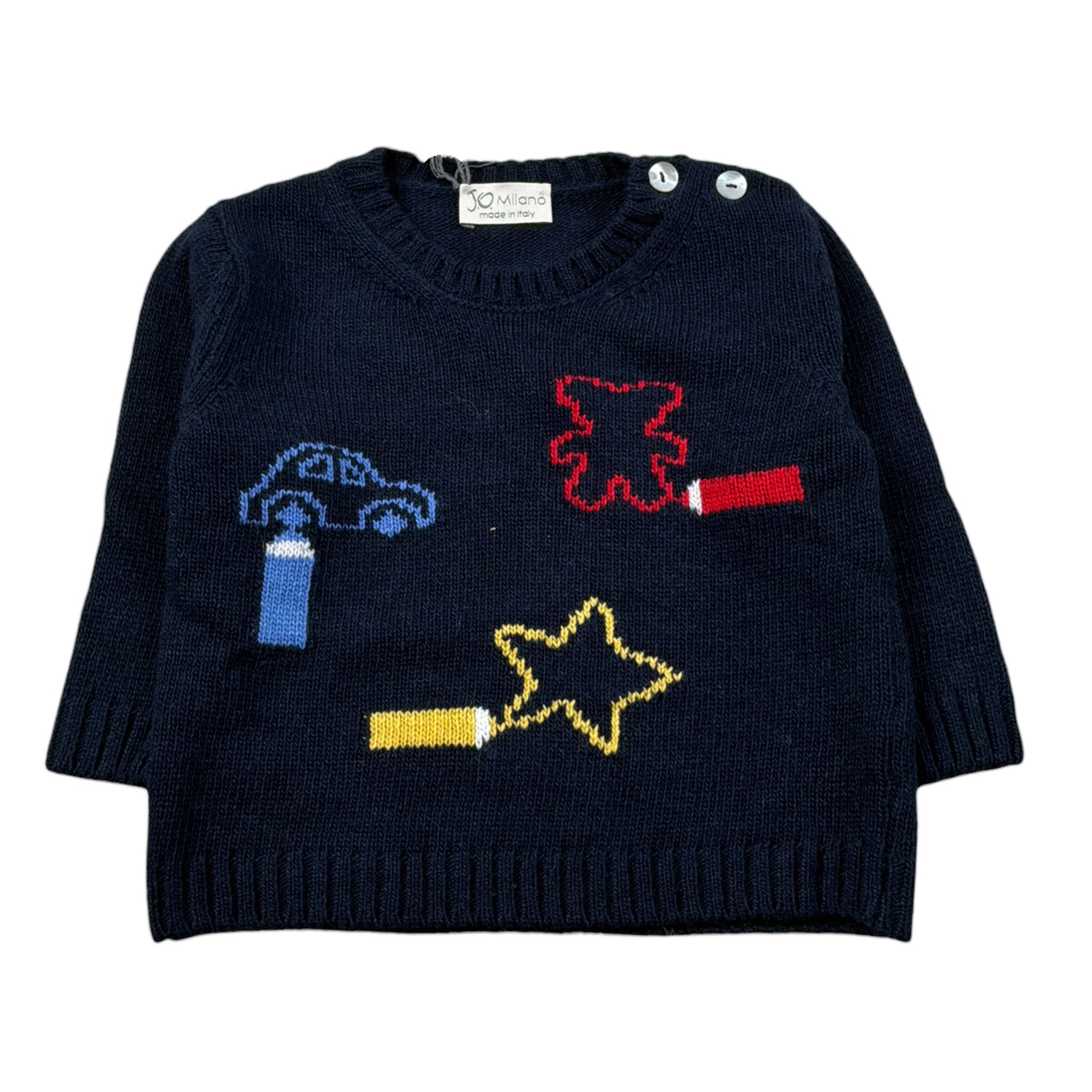 J.O. Milano Maglia Girocollo tinta unita con Ricami Blu per Neonato 563A3 BLU J.O. MILANO 