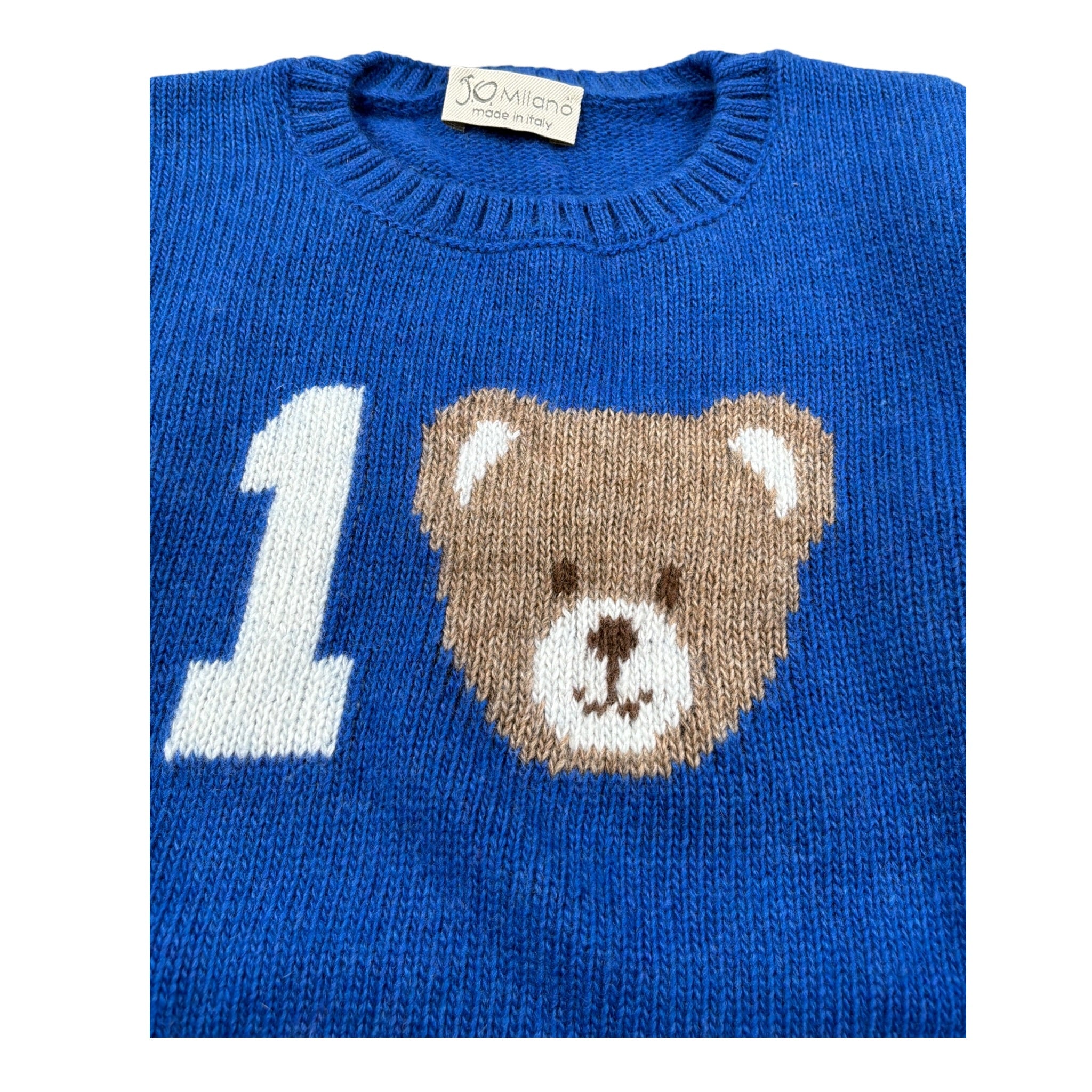 J.O. Milano Maglia Girocollo tinta unita con Ricamo Orso Blu per Neonato 563I1 BLU J.O. MILANO 