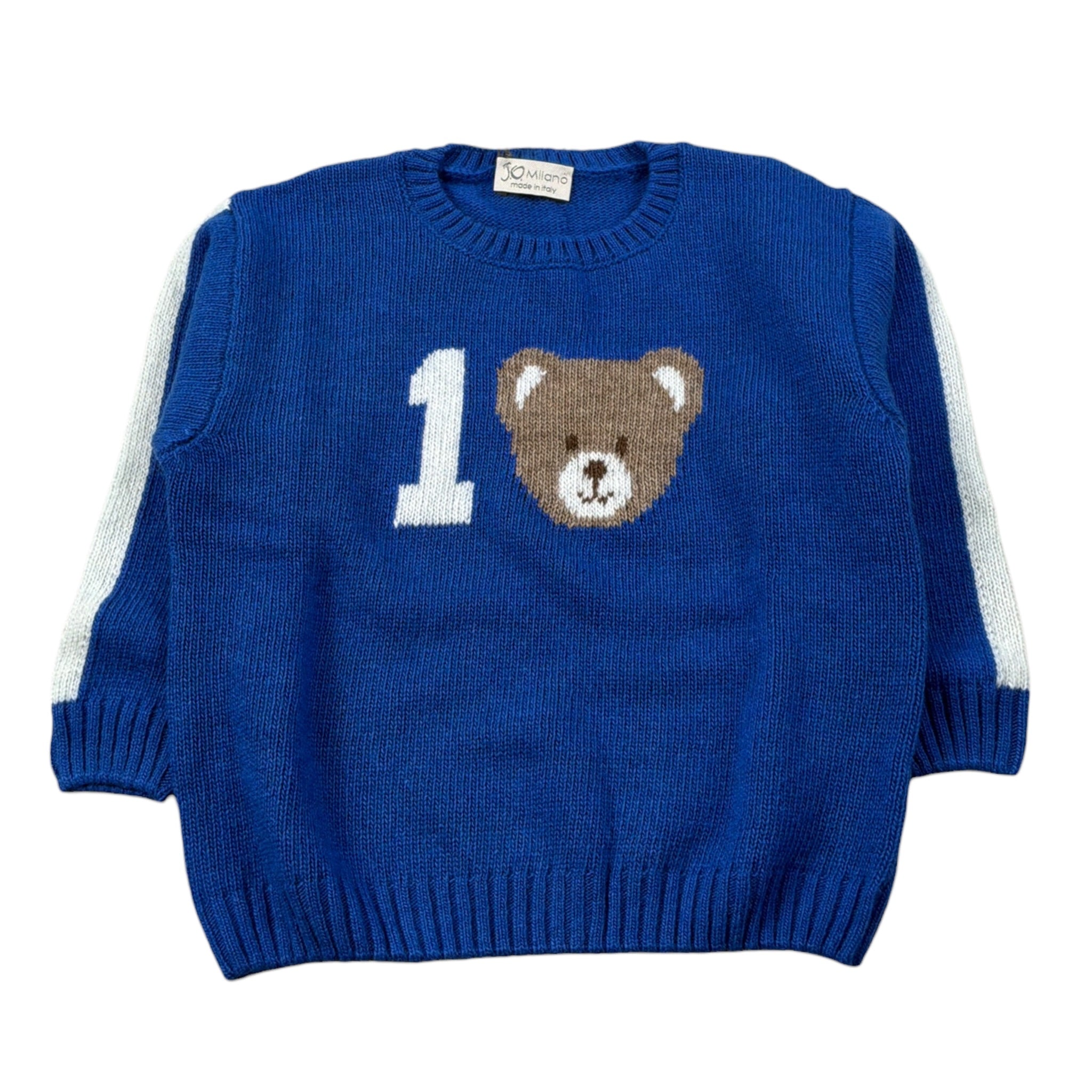J.O. Milano Maglia Girocollo tinta unita con Ricamo Orso Blu per Neonato 563I1 BLU J.O. MILANO 